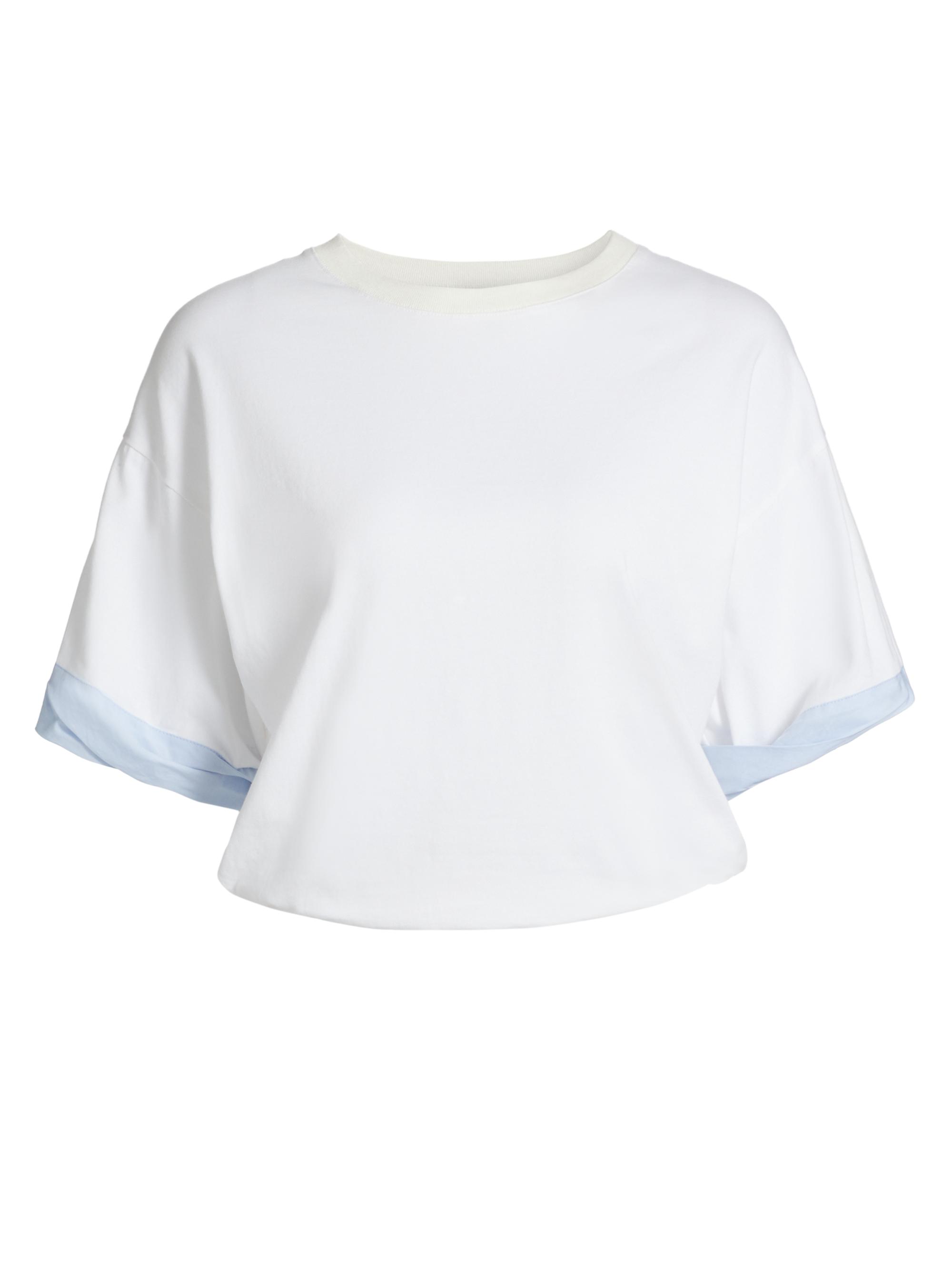 SIMKHAI Women's Sutton Poplin-Trimmed Jersey Top - White