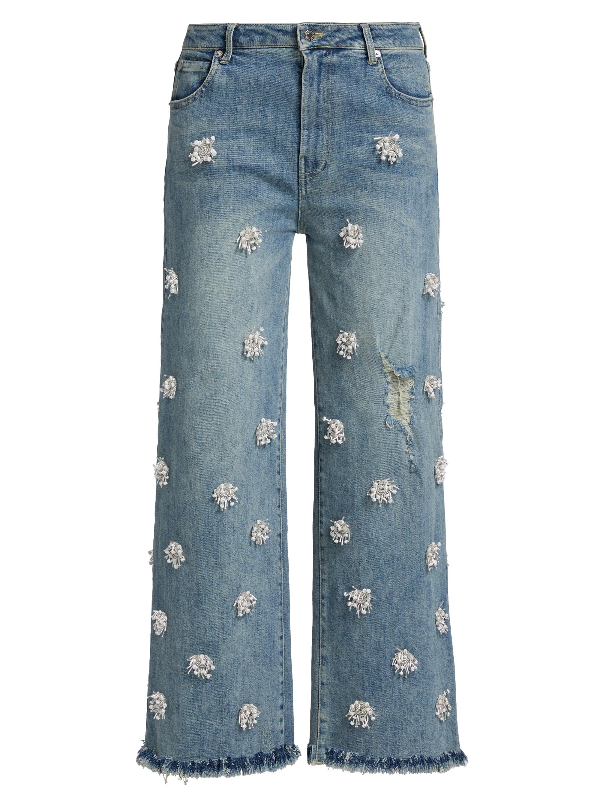 SIMKHAI Women's Jude Beaded High-Rise Wide-Leg Cropped Jeans - Distressed Brickell
