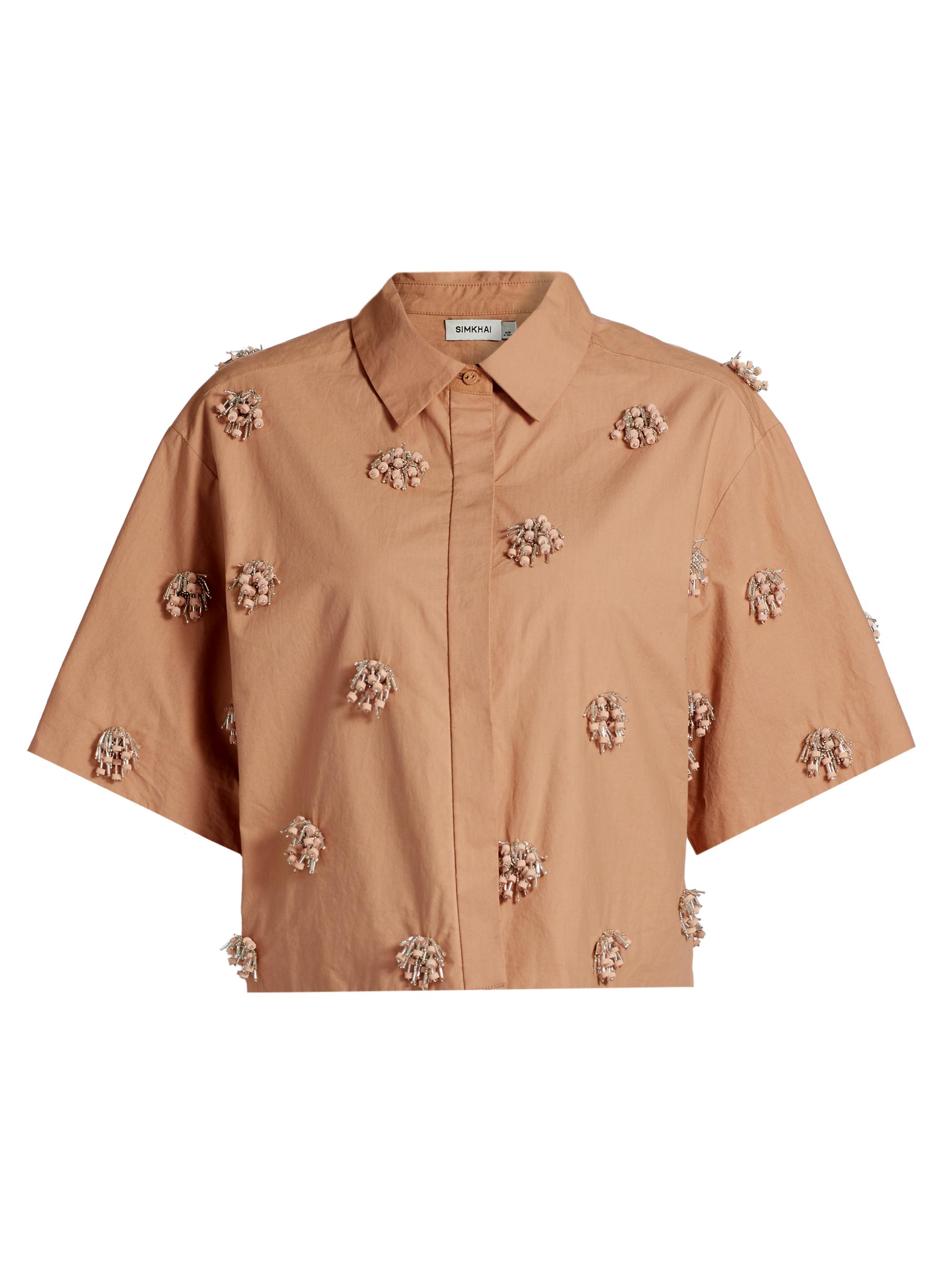 SIMKHAI Cosmo Beaded Crop Camp Shirt | Saks Fifth Avenue