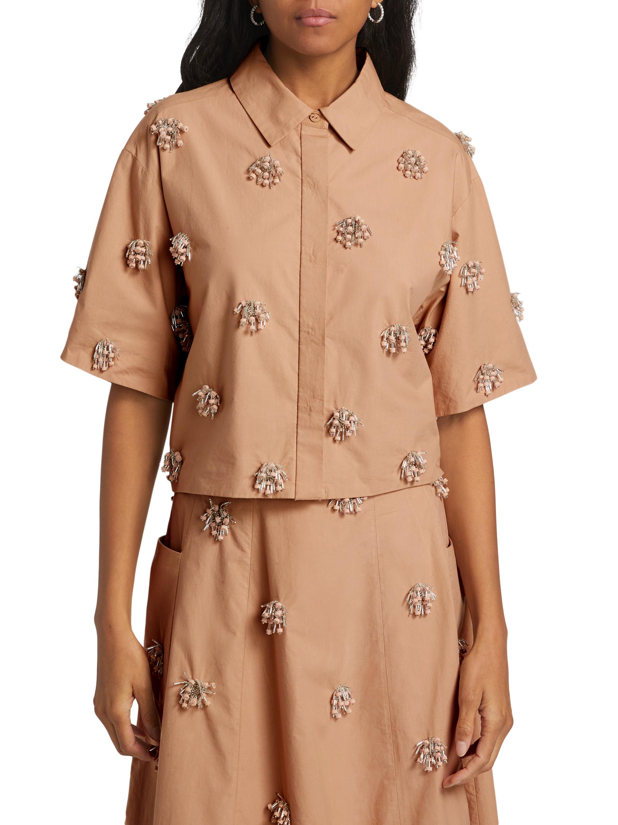 SIMKHAI Cosmo Beaded Crop Camp Shirt | Saks Fifth Avenue