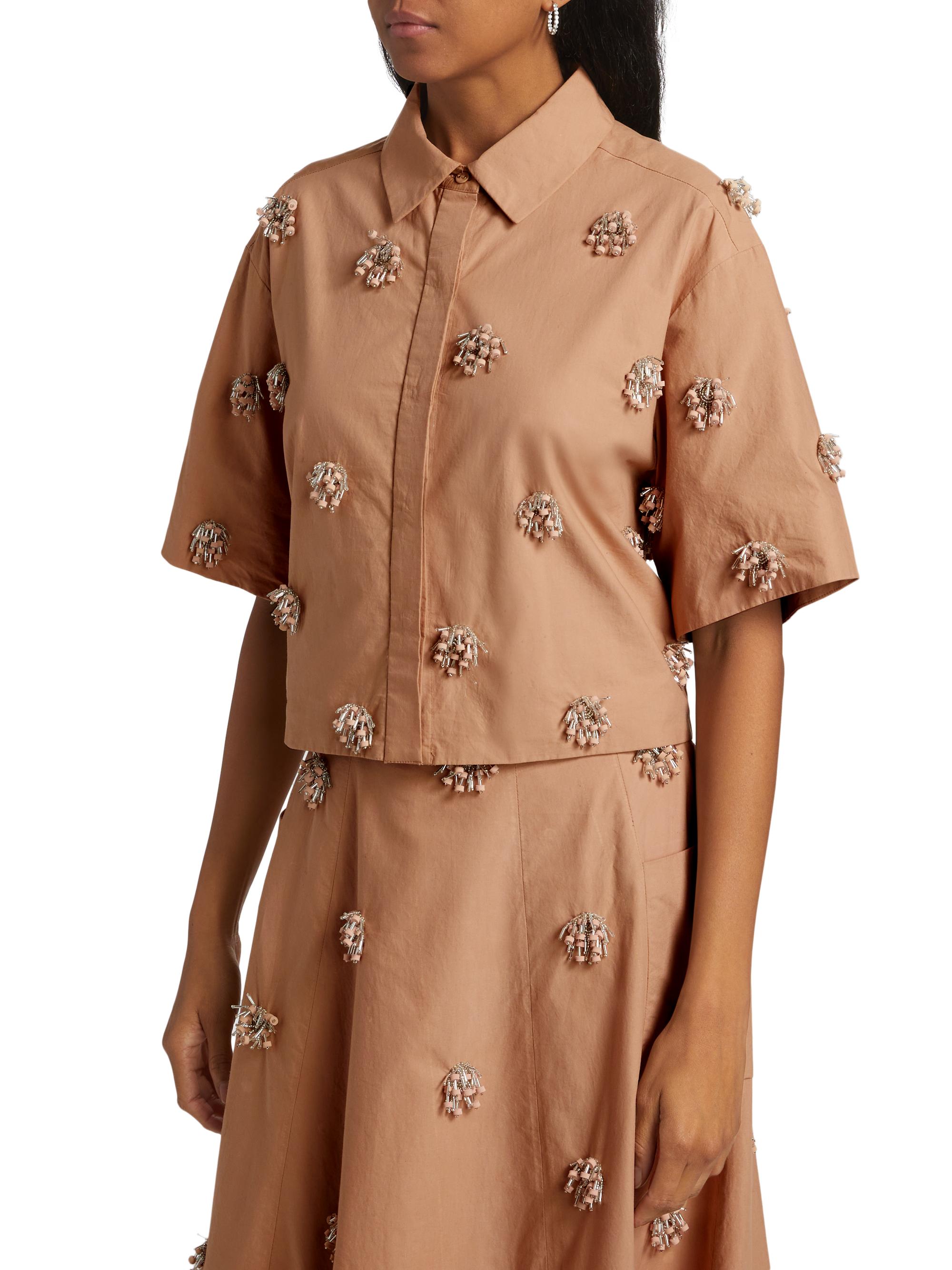 SIMKHAI Cosmo Beaded Crop Camp Shirt | Saks Fifth Avenue