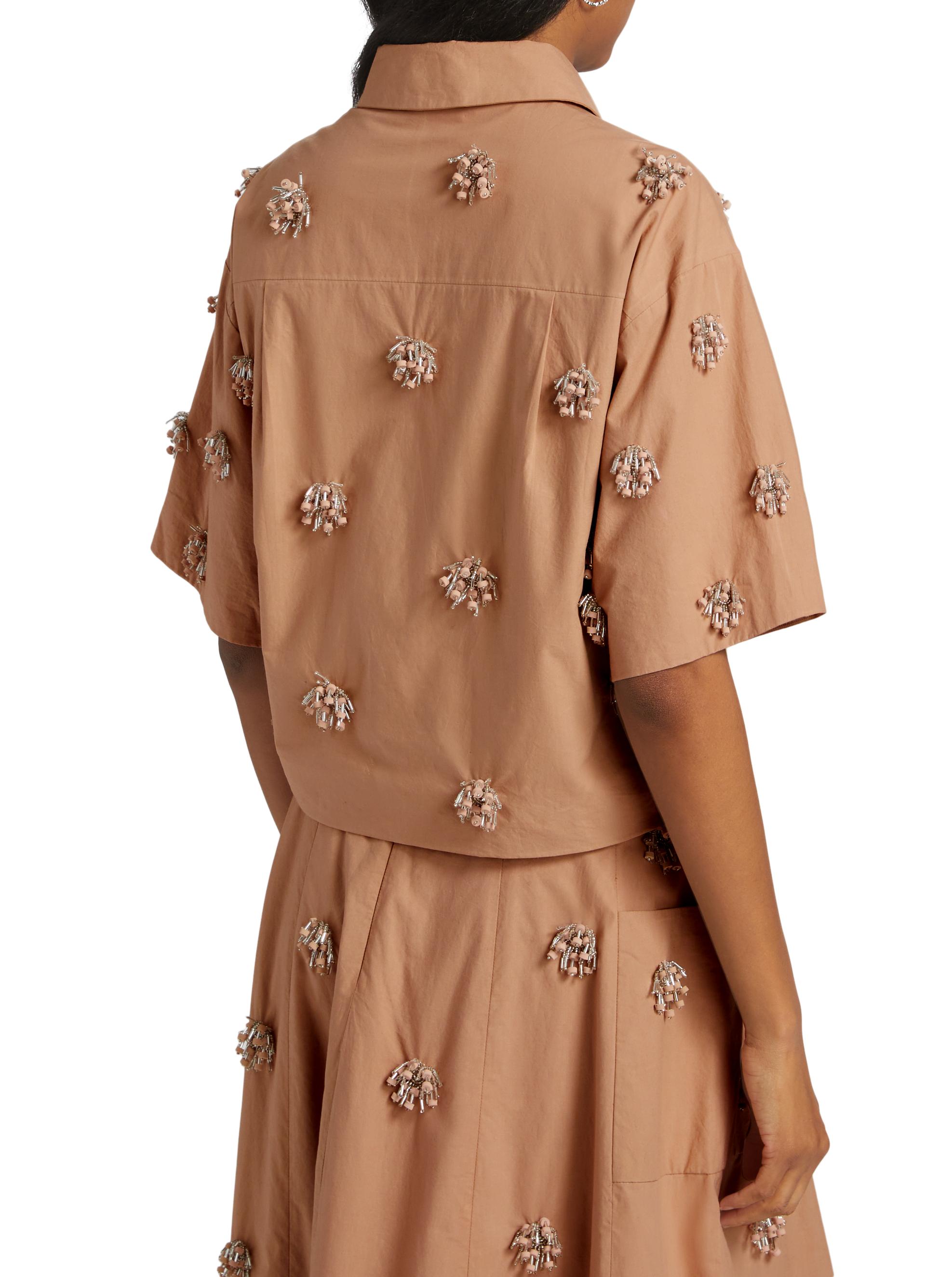 SIMKHAI Cosmo Beaded Crop Camp Shirt | Saks Fifth Avenue