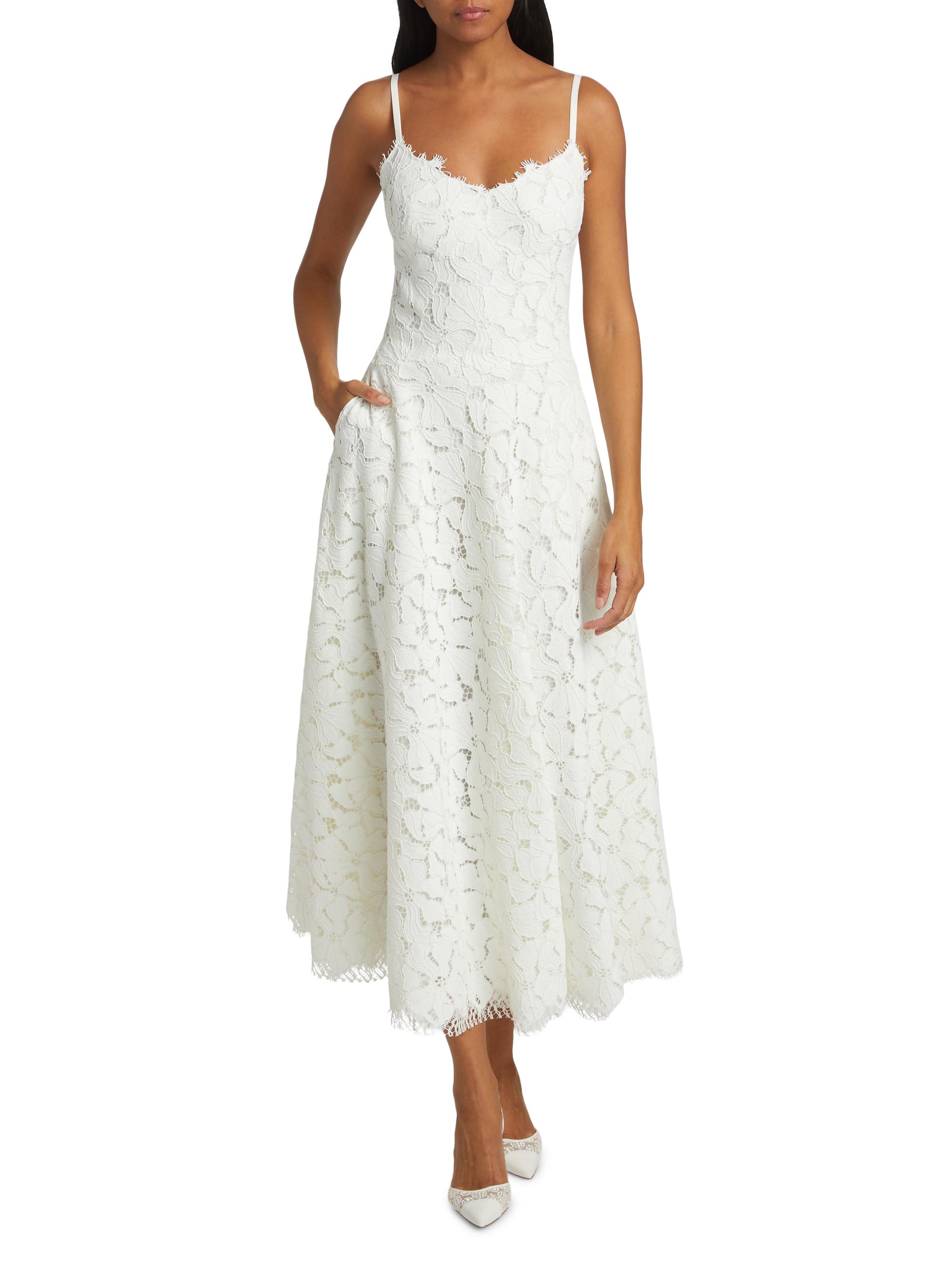 brown casual fall dress White Strappy Floral Lace Maxi Dress – self-portrait-US main image 1