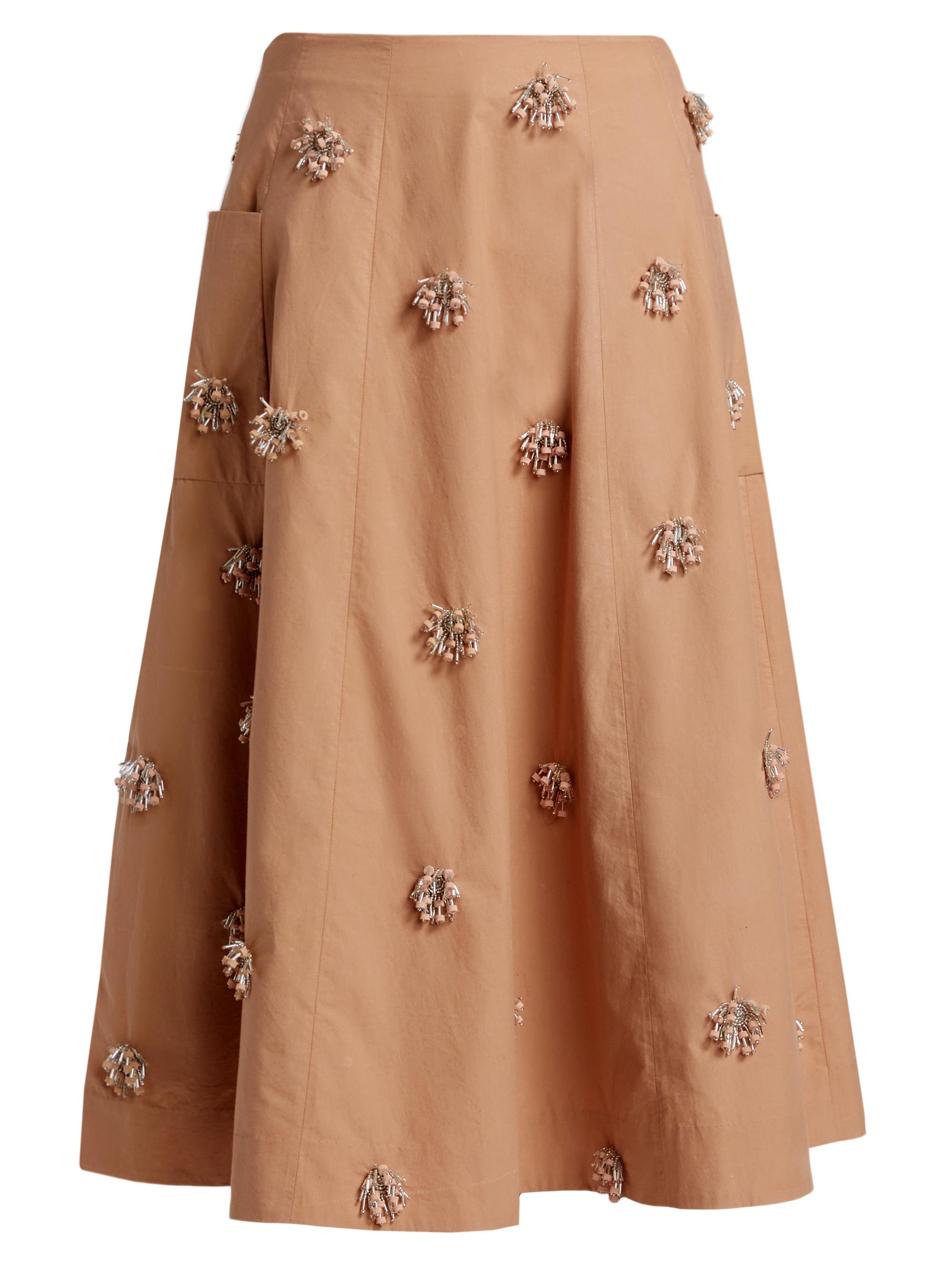 SIMKHAI Women's Novanna Beaded Pleated Midi-Skirt - Taupe