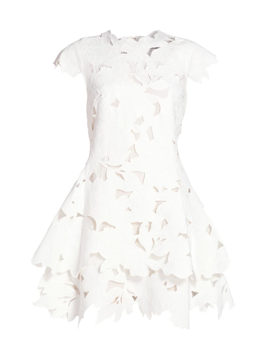 green emerald velvet dress Simkhai Women's Holloway Embroidered Mini Dress in White, Lace, Size 2