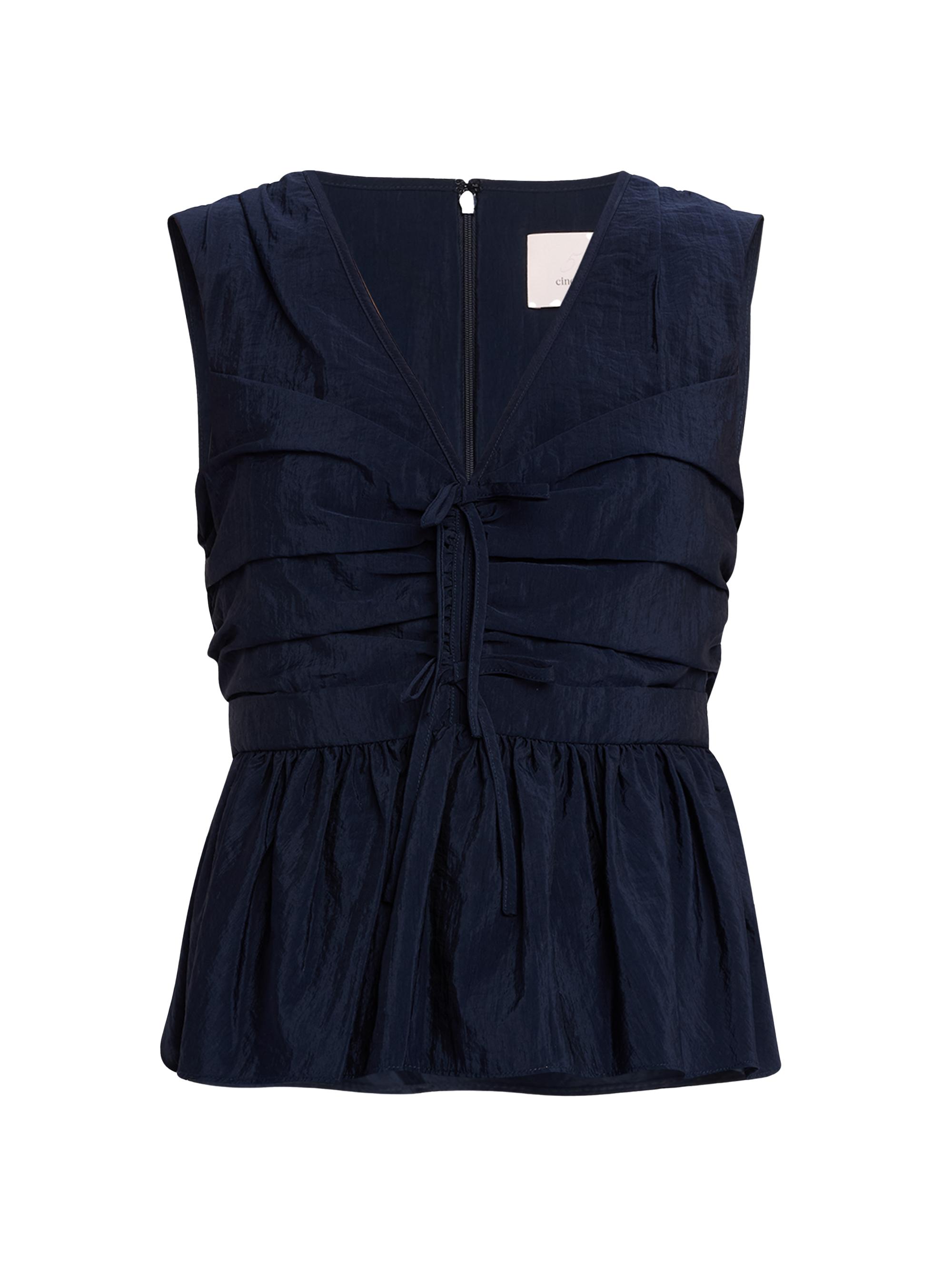 CINQ A SEPT Women's Sina Pleated V-Neck Top - Navy