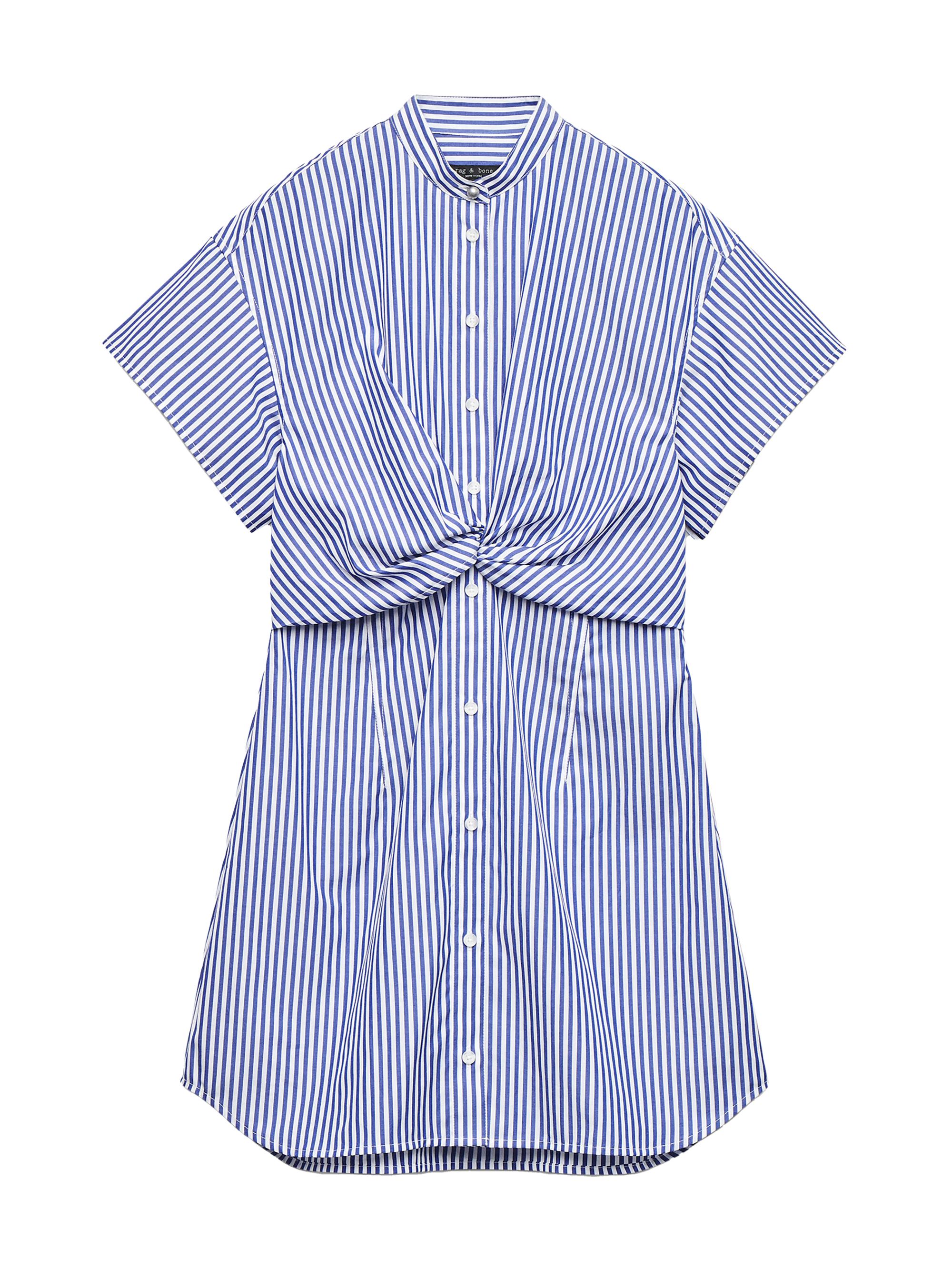 rag & bone Women's Gretchen Stripe Poplin Twist Mini Shirtdress - Navy Stripe