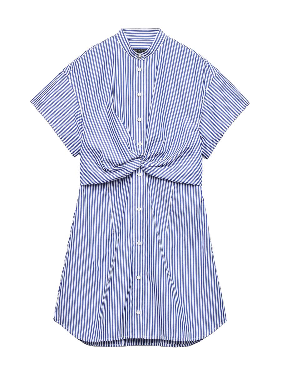 Rag & Bone Women's Gretchen Stripe Poplin Twist Mini Shirtdress In Blue