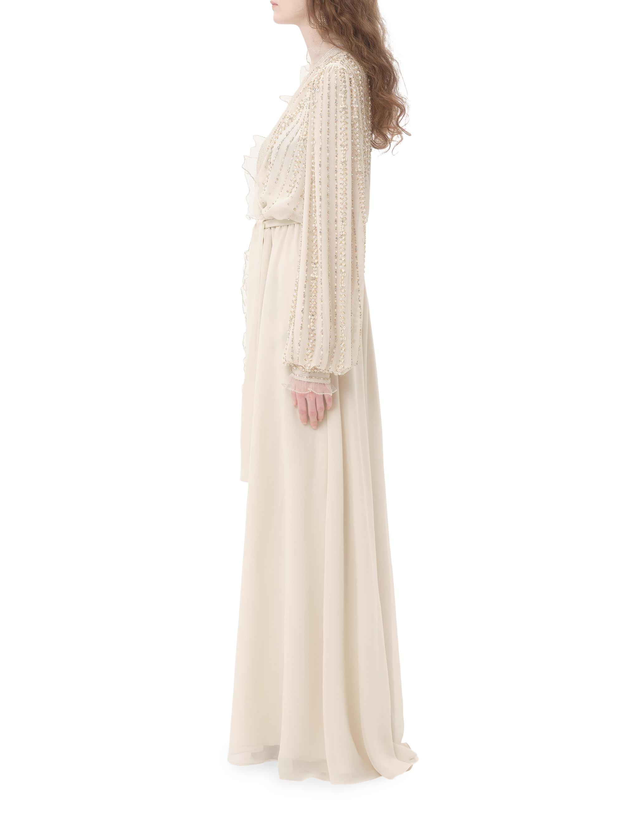 VALENTINO ビーズ刺繍付きホワイトマキシドレス ウエストベルト付き Valentino Garavani Long Dress in Embroidered Light Georgette
