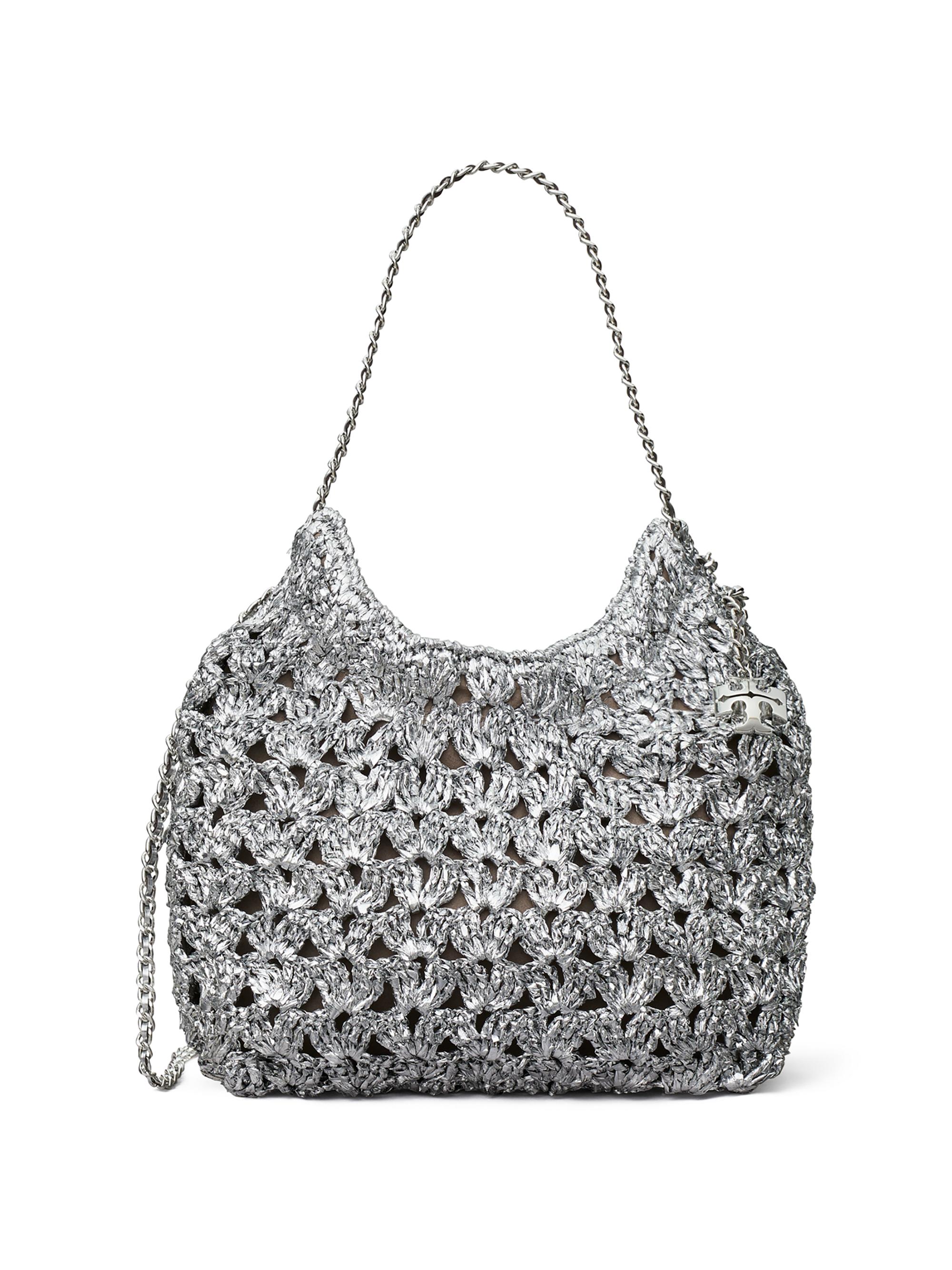 Tory Burch Women's Mini Fleming Metallic Woven Hobo Bag - Silver