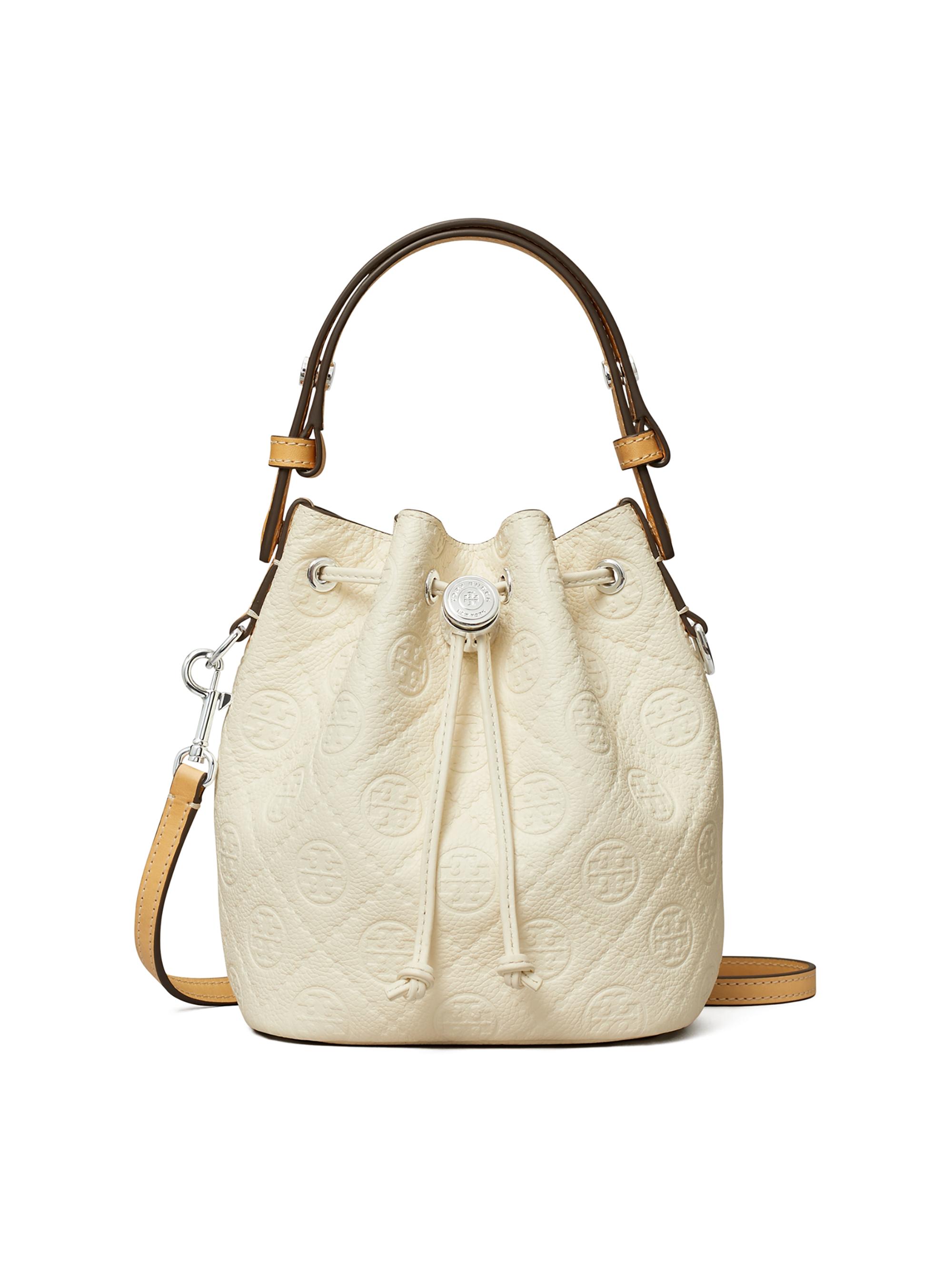 Tory Burch Women's Mini T Monogram Pebble Leather Bucket Bag - Warm White