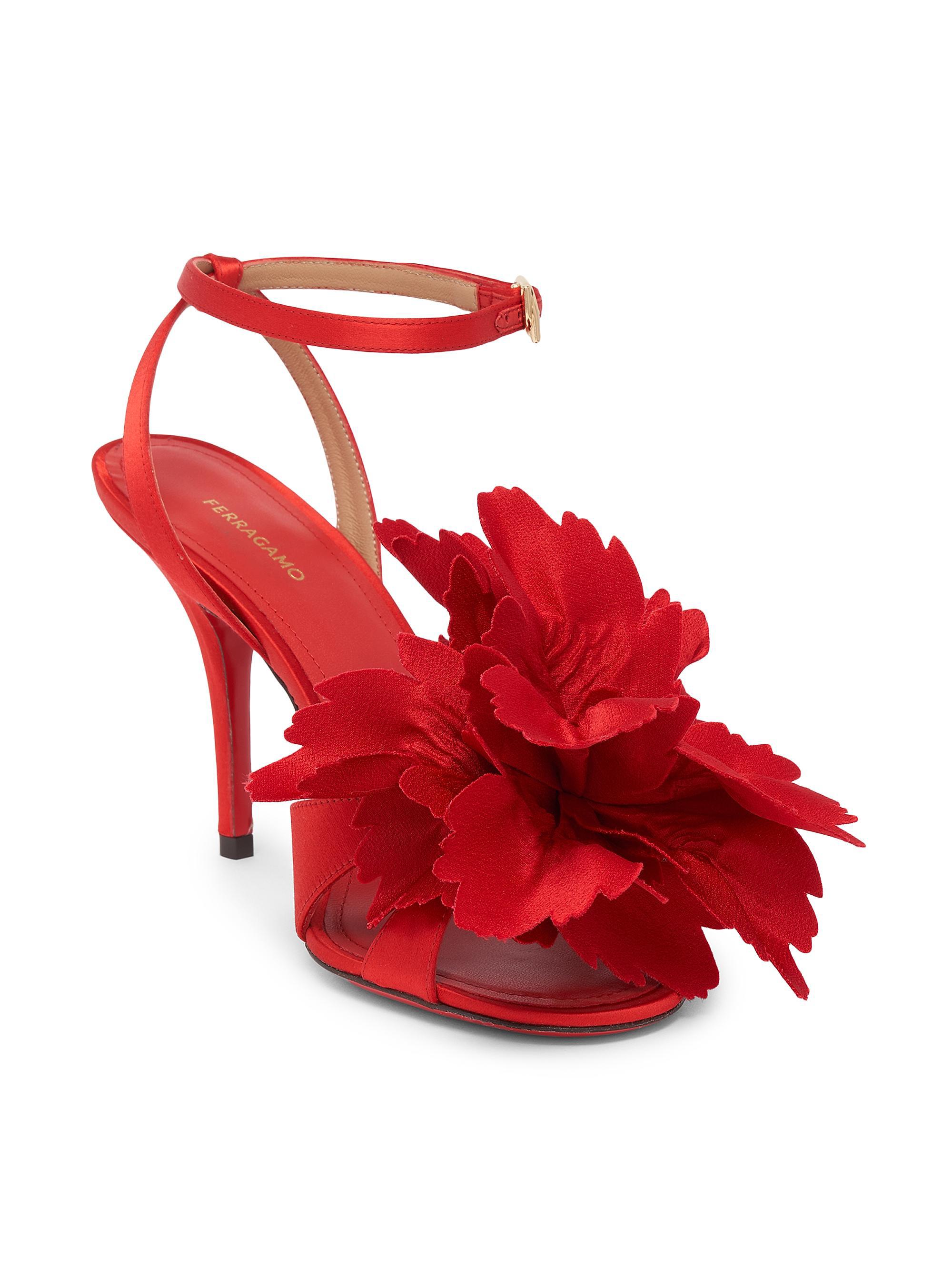 FERRAGAMO Women's Ghilly 95MM Floral Sandals - Flame Red