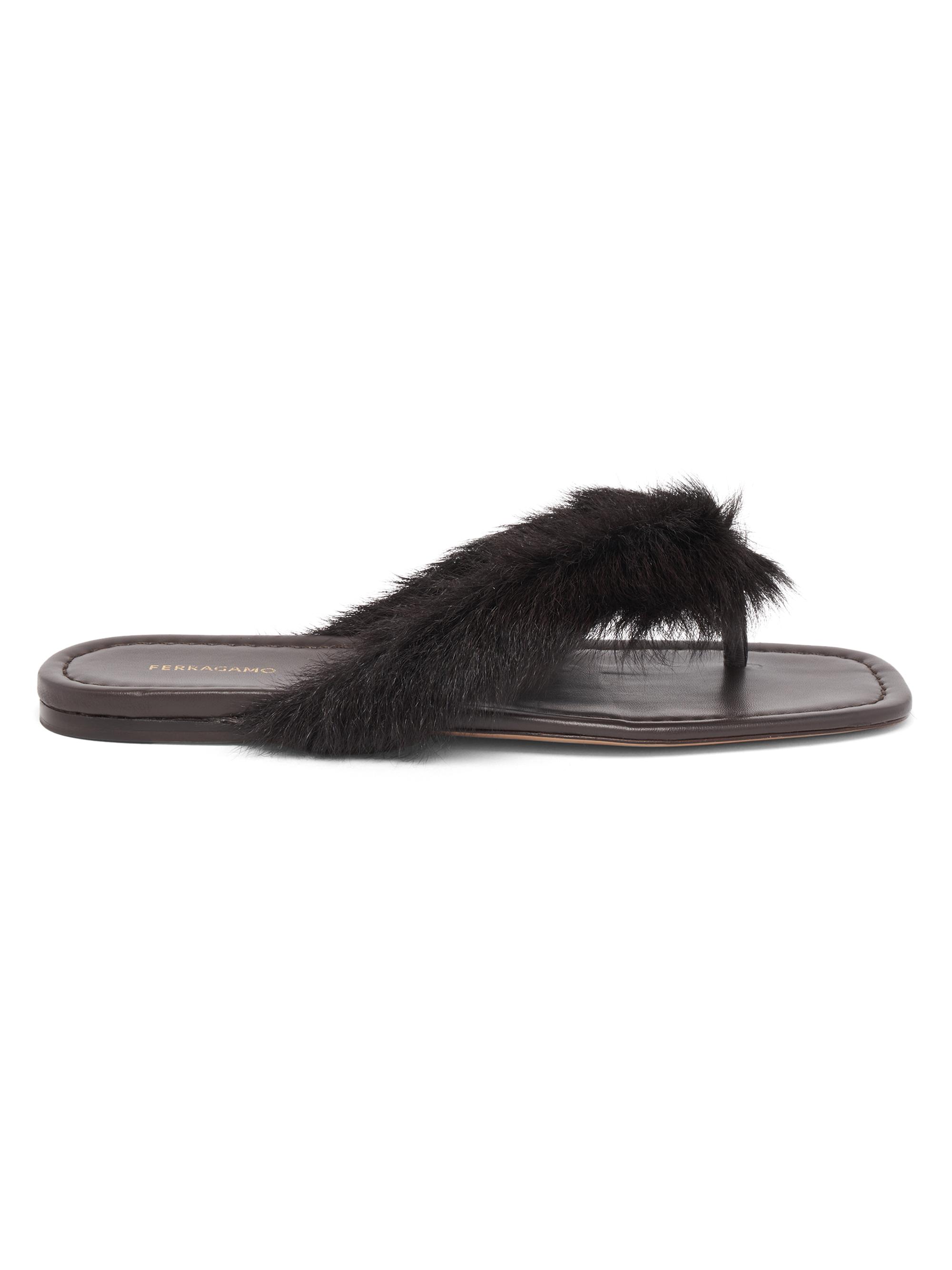 FERRAGAMO Women's Loly Faux Fur-Trim Leather Sandals - Testa Di Moro