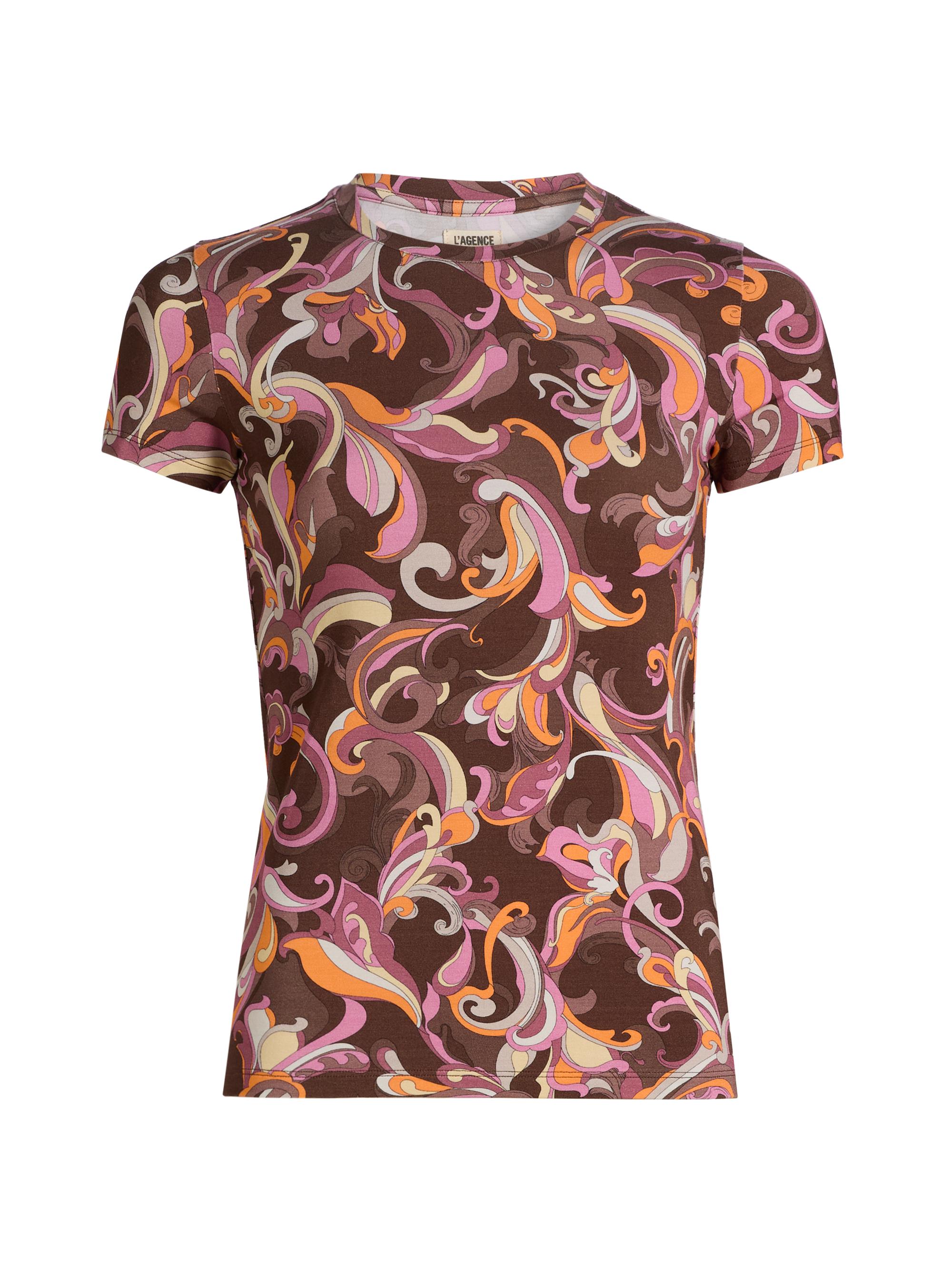 L'AGENCE Women's Ressi Abstract Paisley T-Shirt - Brown Pink Multi Paisley