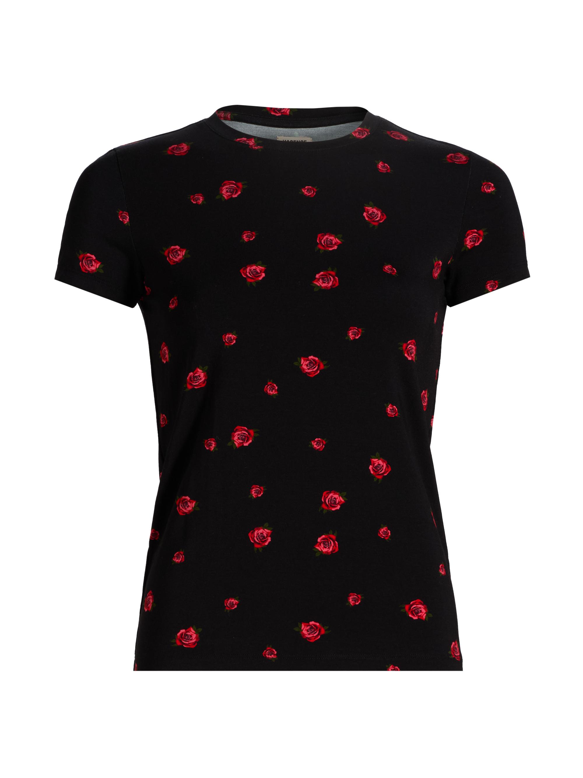 L'AGENCE Women's Ressi Rose-Print Crewneck Top - Black Red Rose