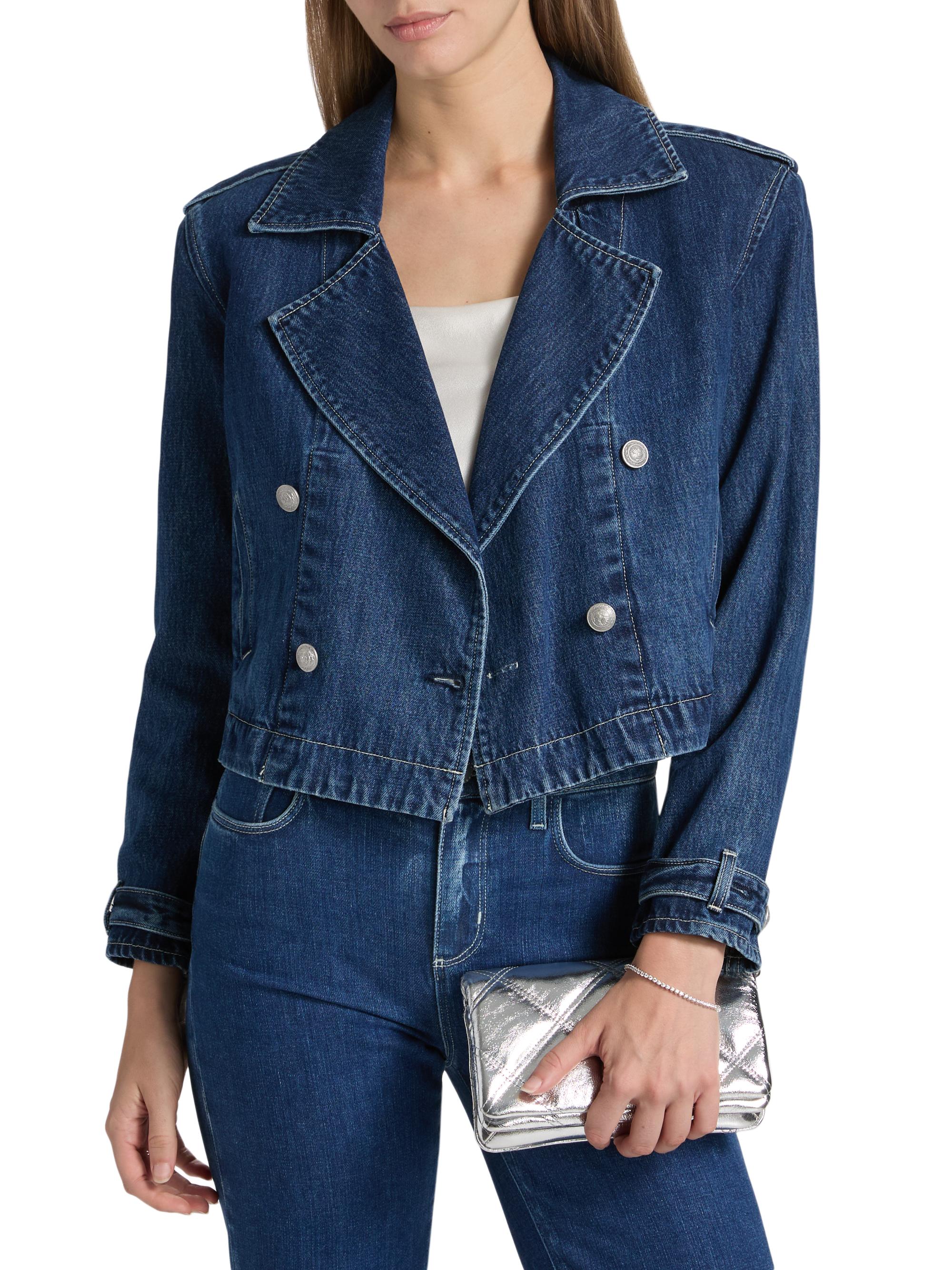 L'AGENCE Maddox Cropped Double-Breasted Denim Jacket | Saks Fifth