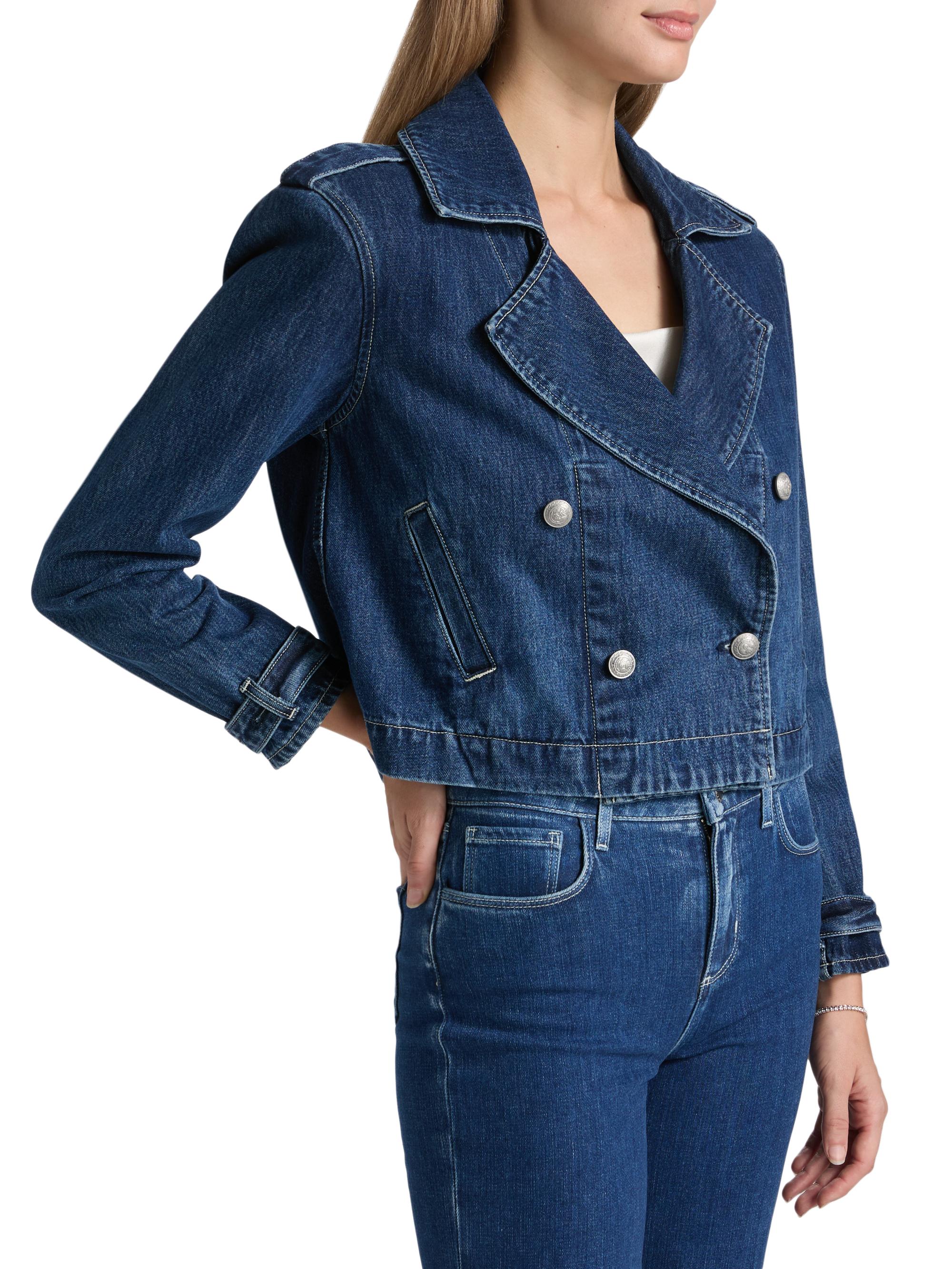 L'AGENCE Maddox Cropped Double-Breasted Denim Jacket | Saks Fifth