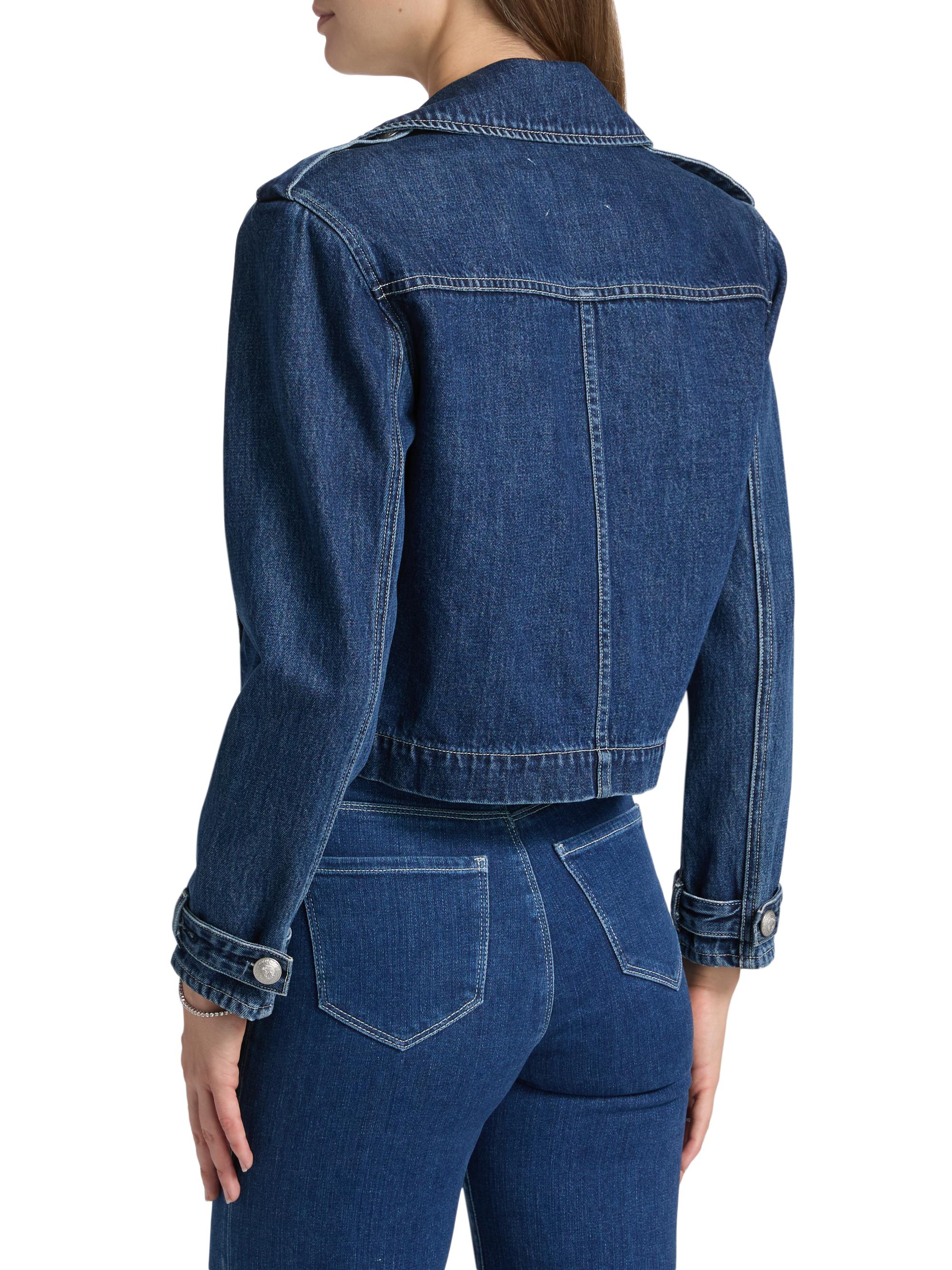 L'AGENCE Maddox Cropped Double-Breasted Denim Jacket | Saks Fifth