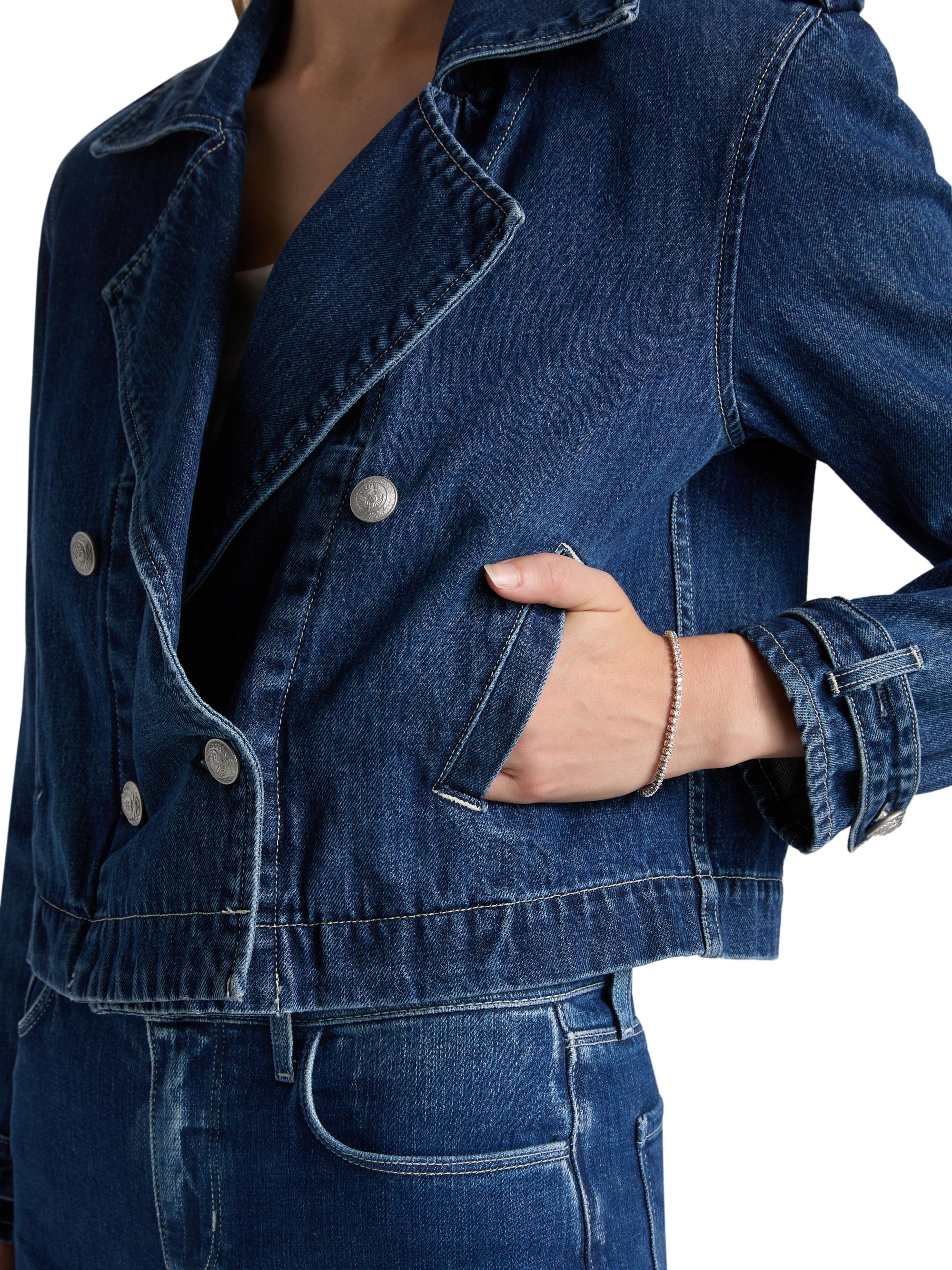L'AGENCE Maddox Cropped Double-Breasted Denim Jacket | Saks Fifth