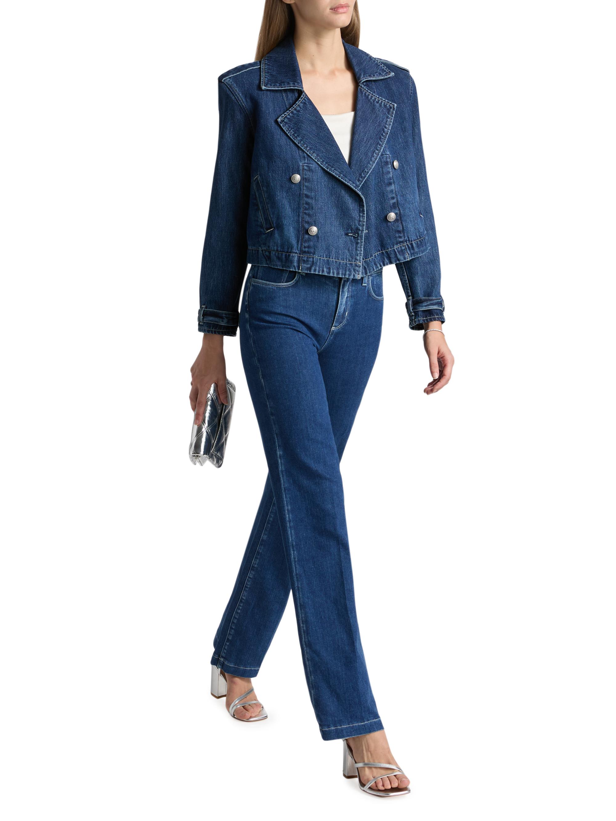 L'AGENCE Maddox Cropped Double-Breasted Denim Jacket | Saks Fifth