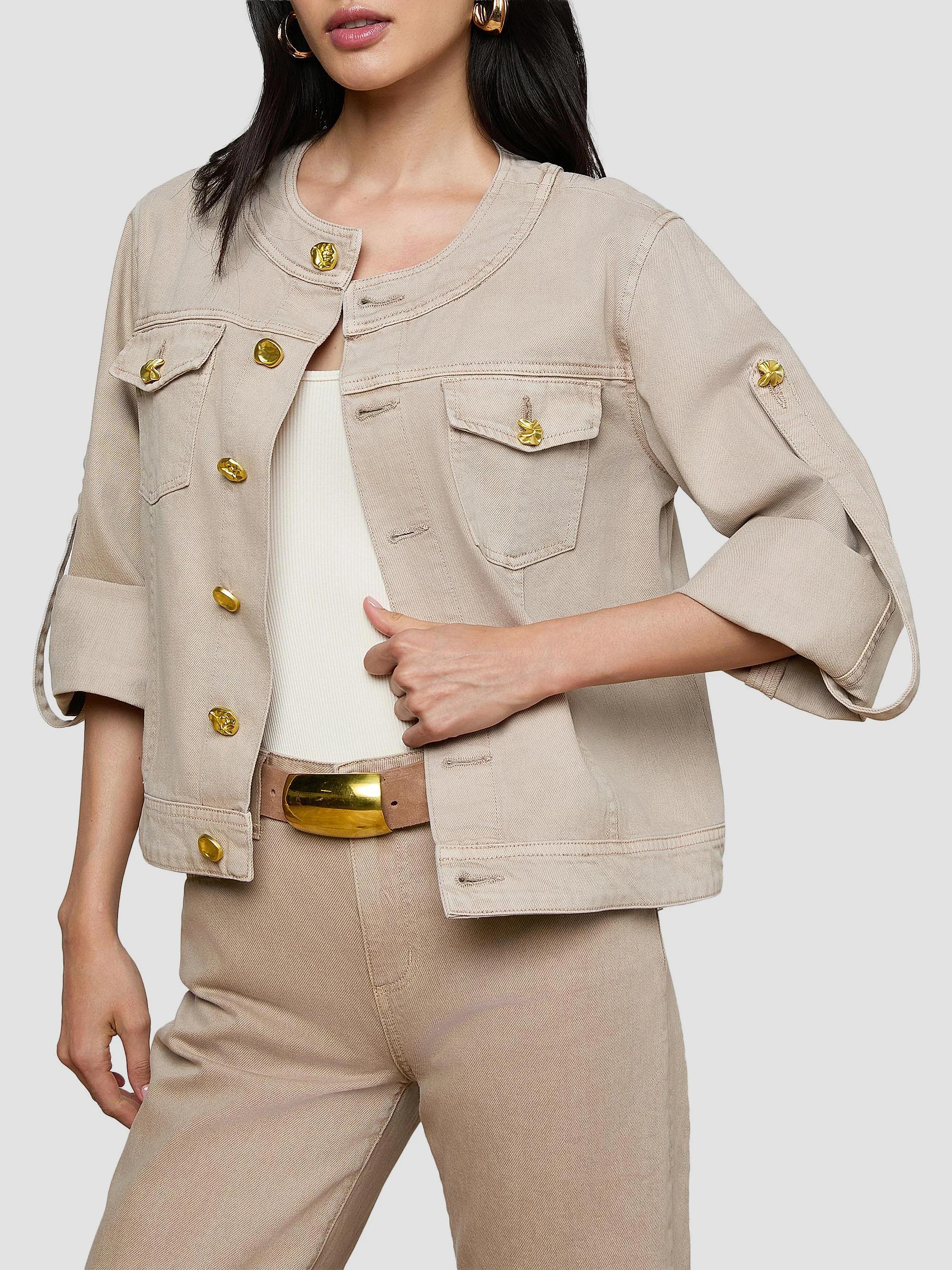 【未使用】anuke アヌーク　denim work jacket アイボリー L'AGENCE Anouk Collarless Denim Jacket | Saks Fifth Avenue