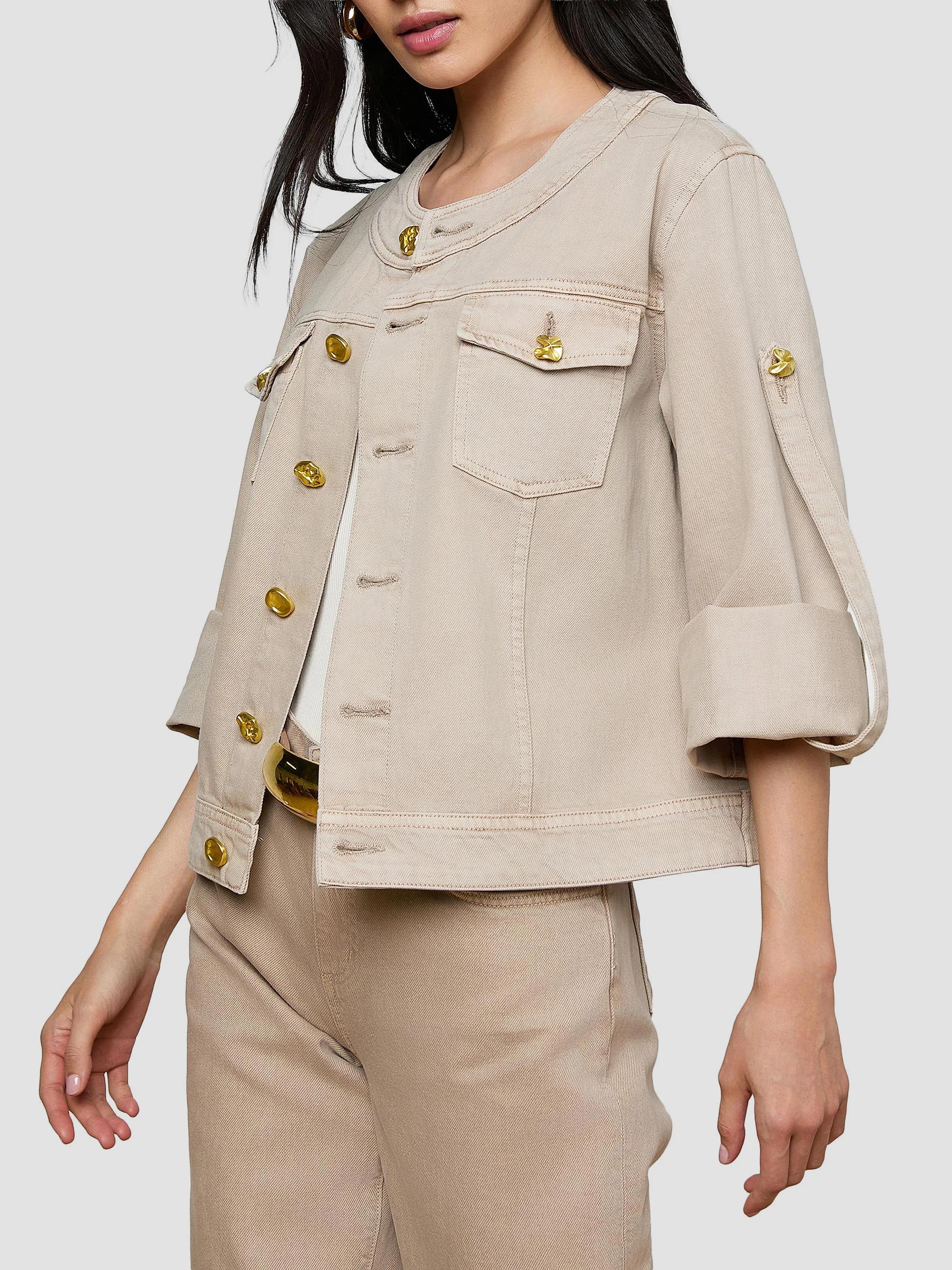 L'AGENCE Anouk Collarless Denim Jacket | Saks Fifth Avenue