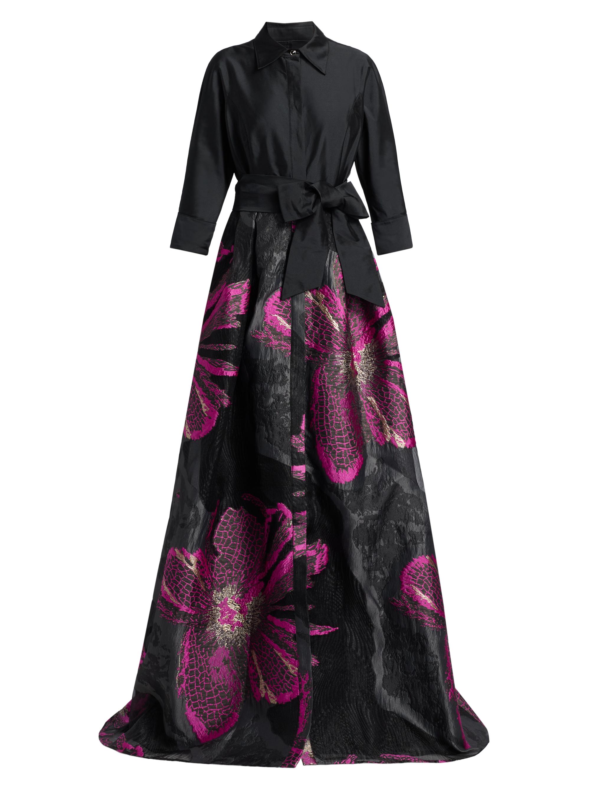 Teri Jon by Rickie Freeman Women's Metallic Floral Jacquard Gown - Black Magenta