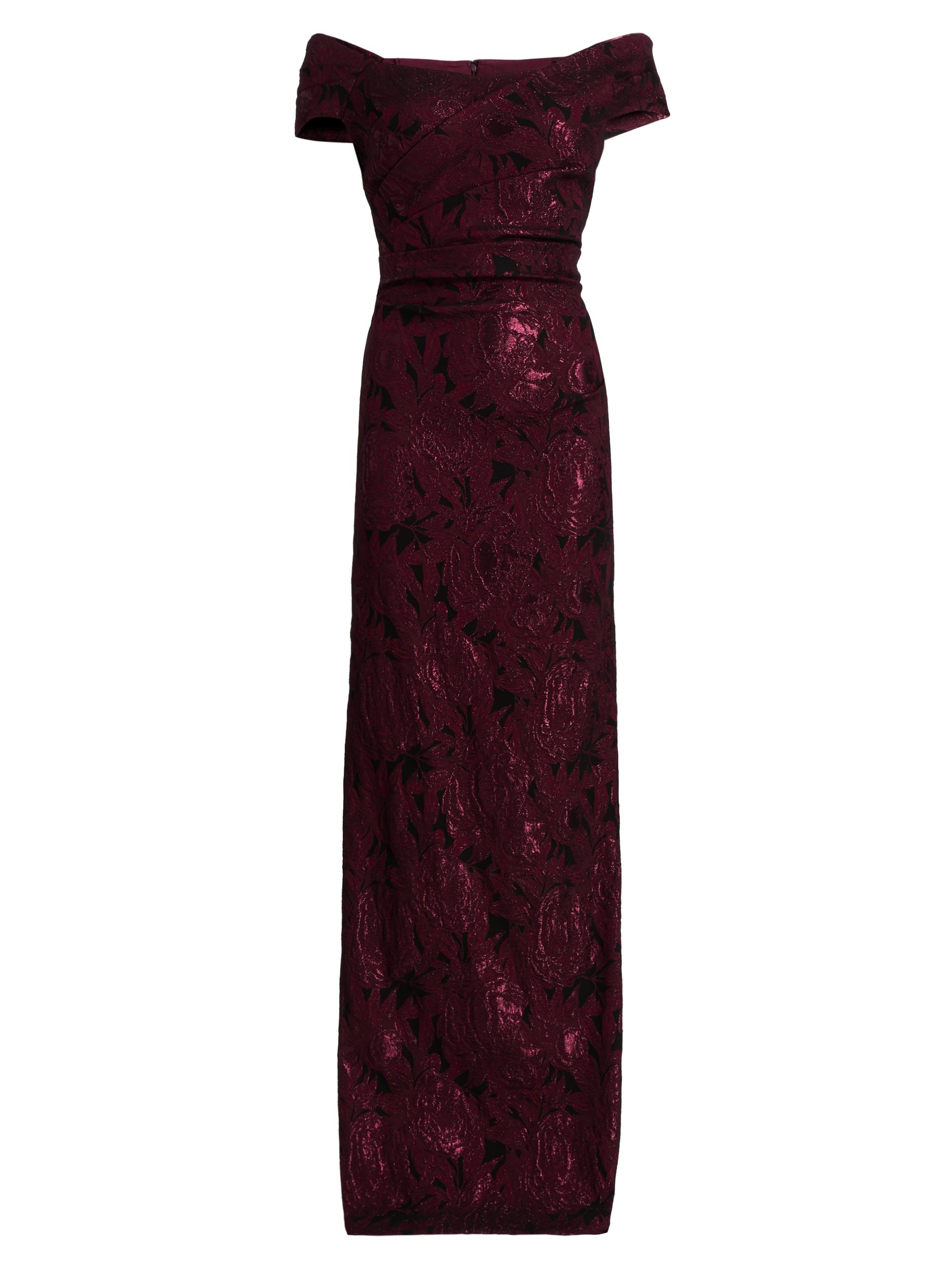 Teri Jon by Rickie Freeman Women's Floral Jacquard Column Gown - Black Merlot