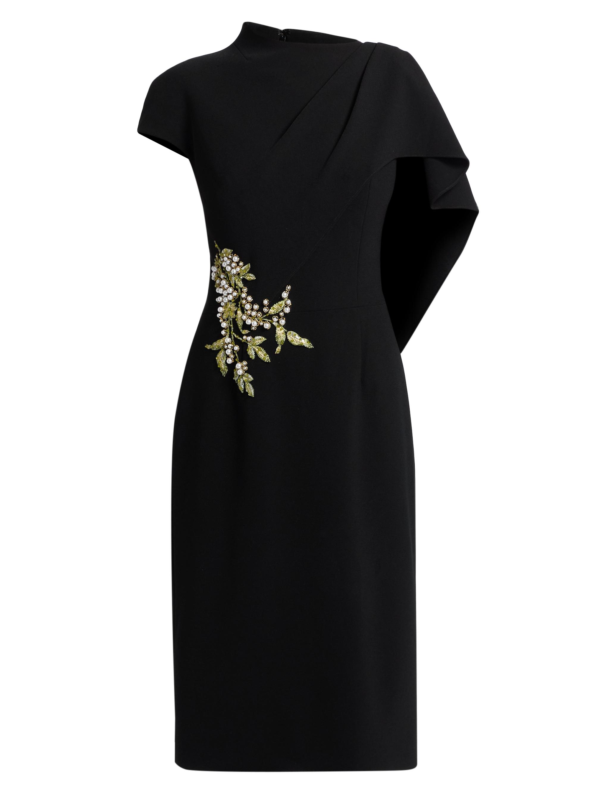 Teri Jon by Rickie Freeman Women's Pearl Floral Applique Crepe Cocktail Dress - Black