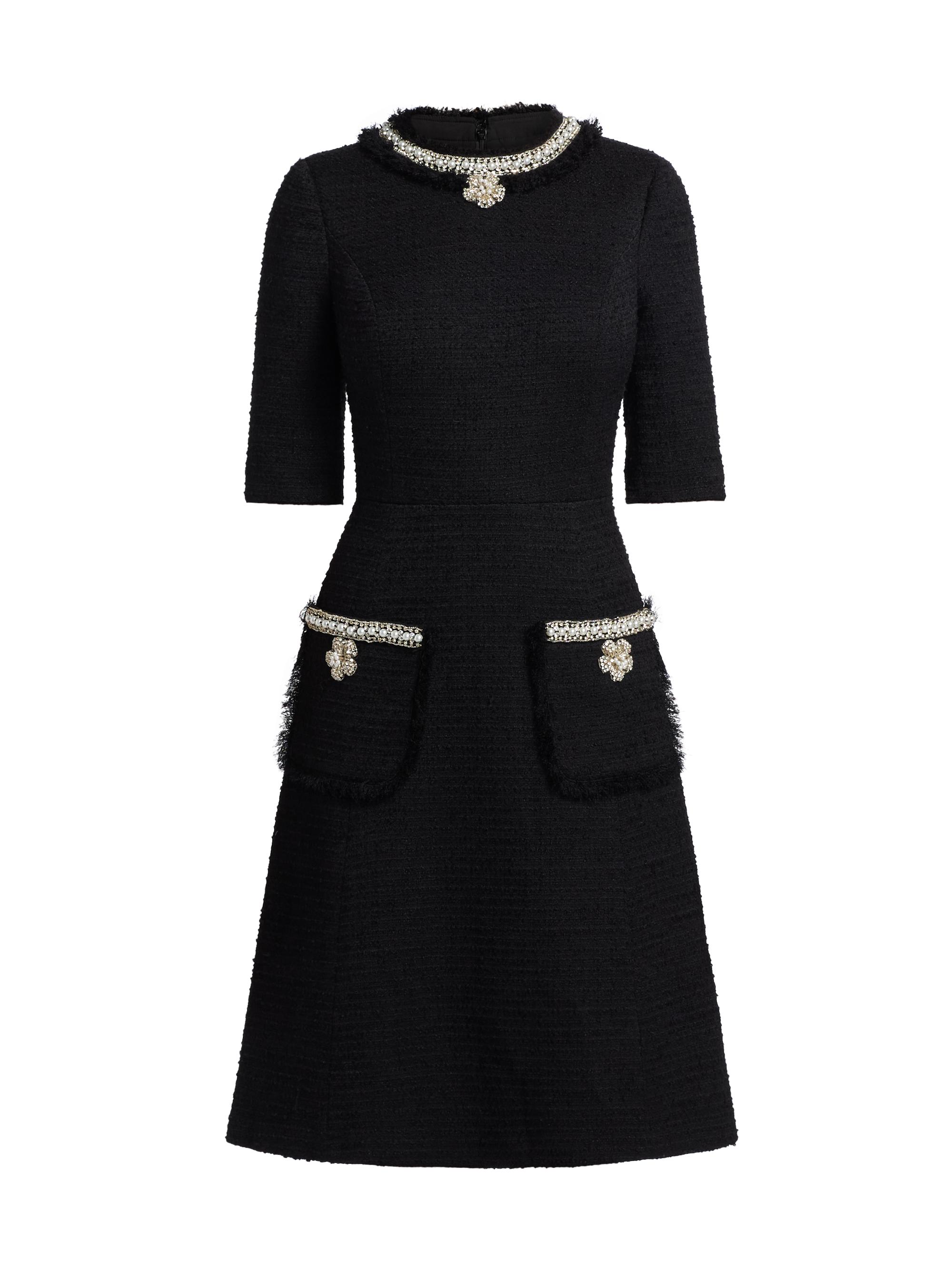 Teri Jon by Rickie Freeman Women's Flower & Faux-Pearl Embellished Bouclé Cocktail Dress - Black