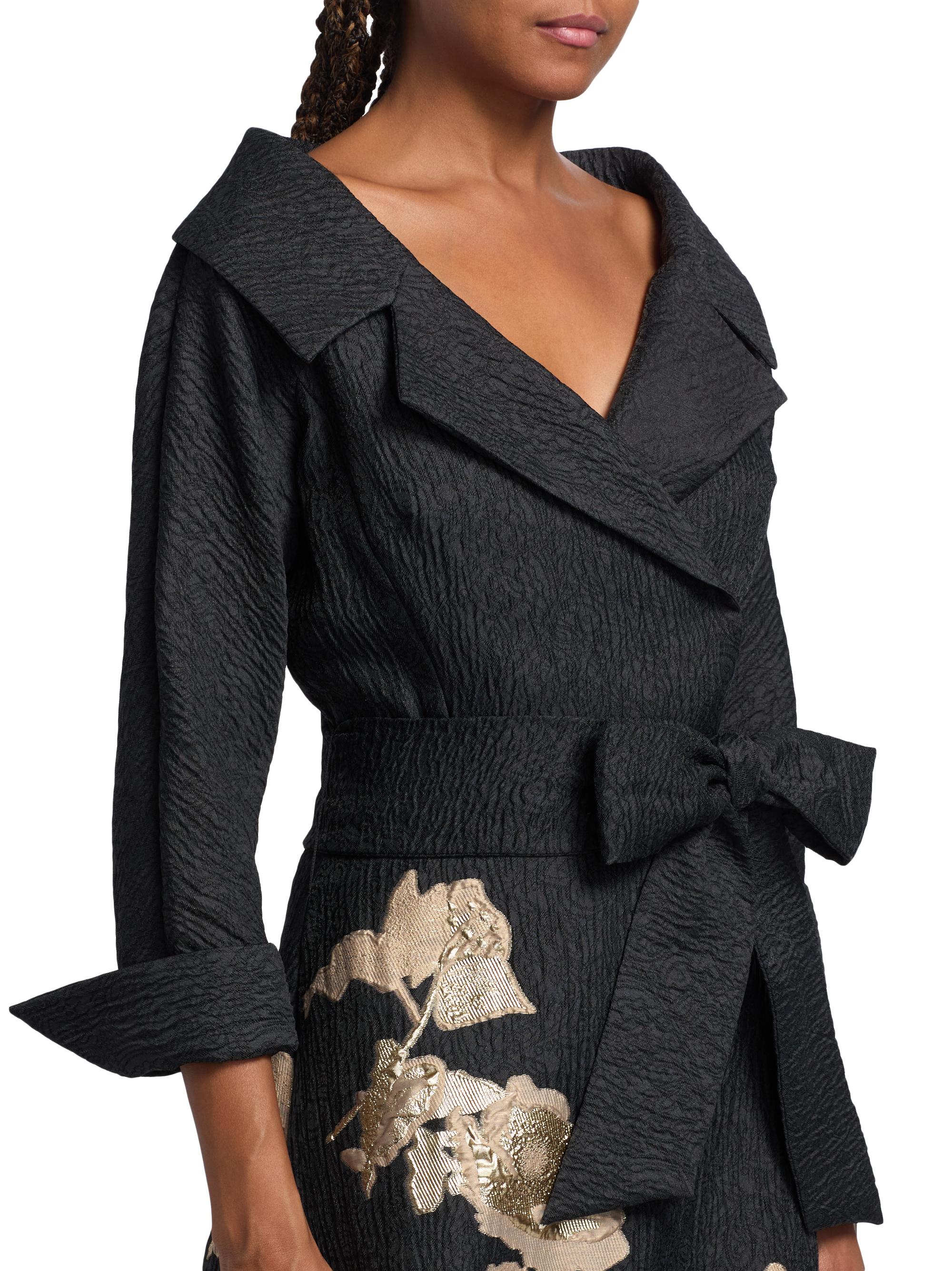 Teri Jon by Rickie Freeman Women's Textured Metallic Floral Jacquard Gown - Black Gold | Thumbnail 6
