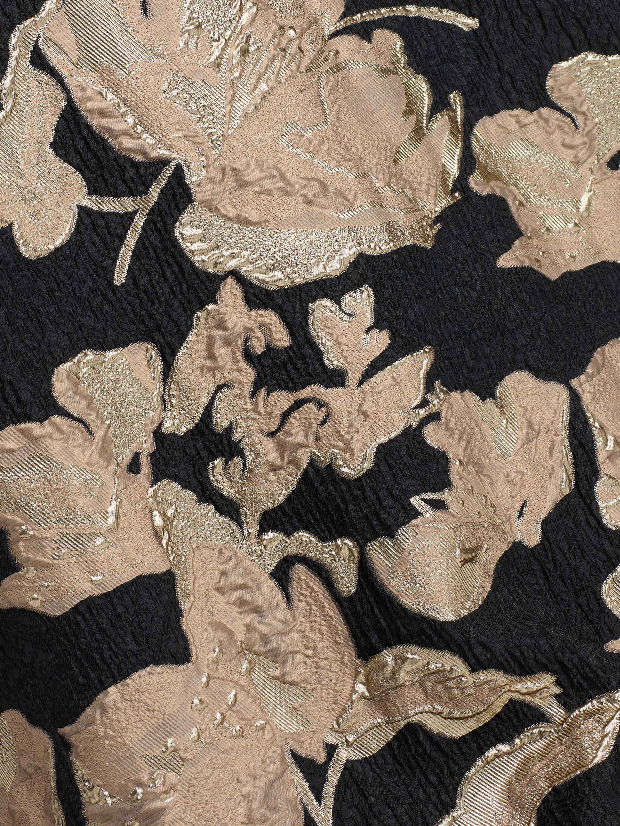 Teri Jon by Rickie Freeman Women's Textured Metallic Floral Jacquard Gown - Black Gold | Thumbnail 7