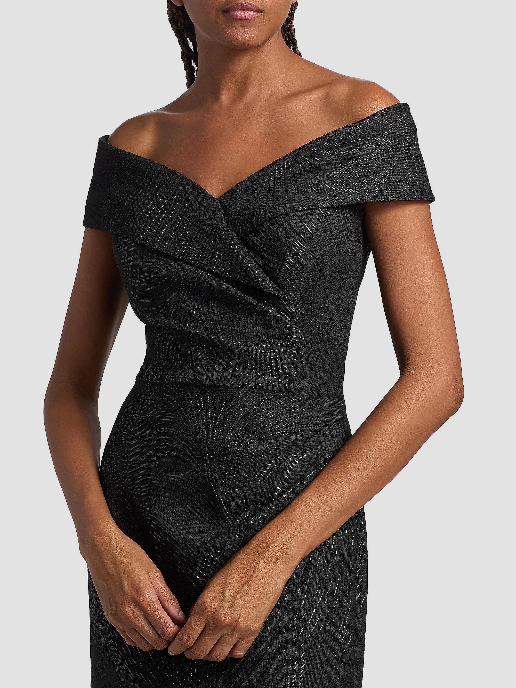 teri jon by rickie freeman metallic jacquard cocktail dress Wavy Pattern Portrait Gown Size 14 Jacquard twist Color:Mushroom scoop prom dress Kylethomasw Sexy Backless Short line silhouette Invisible back