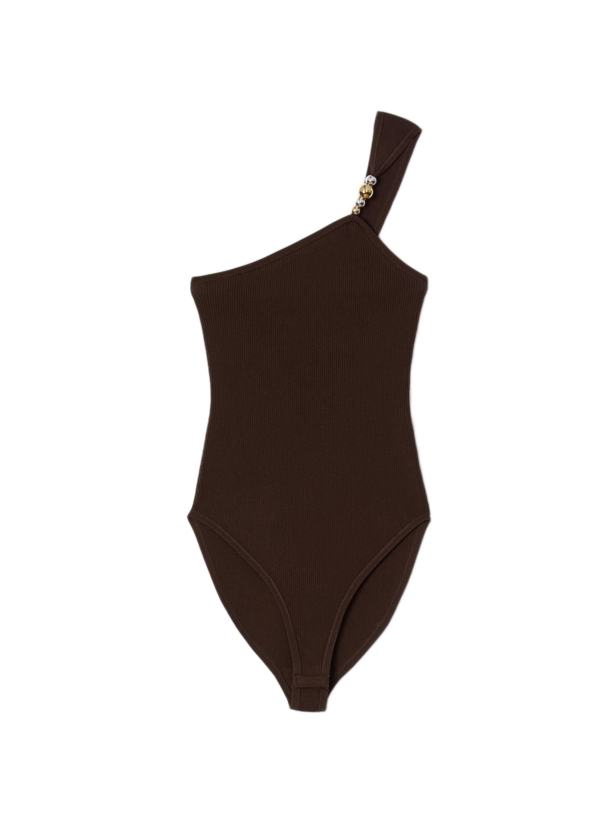 Sandro Women's Asymmetric Leotard with Bead Detail - Brown