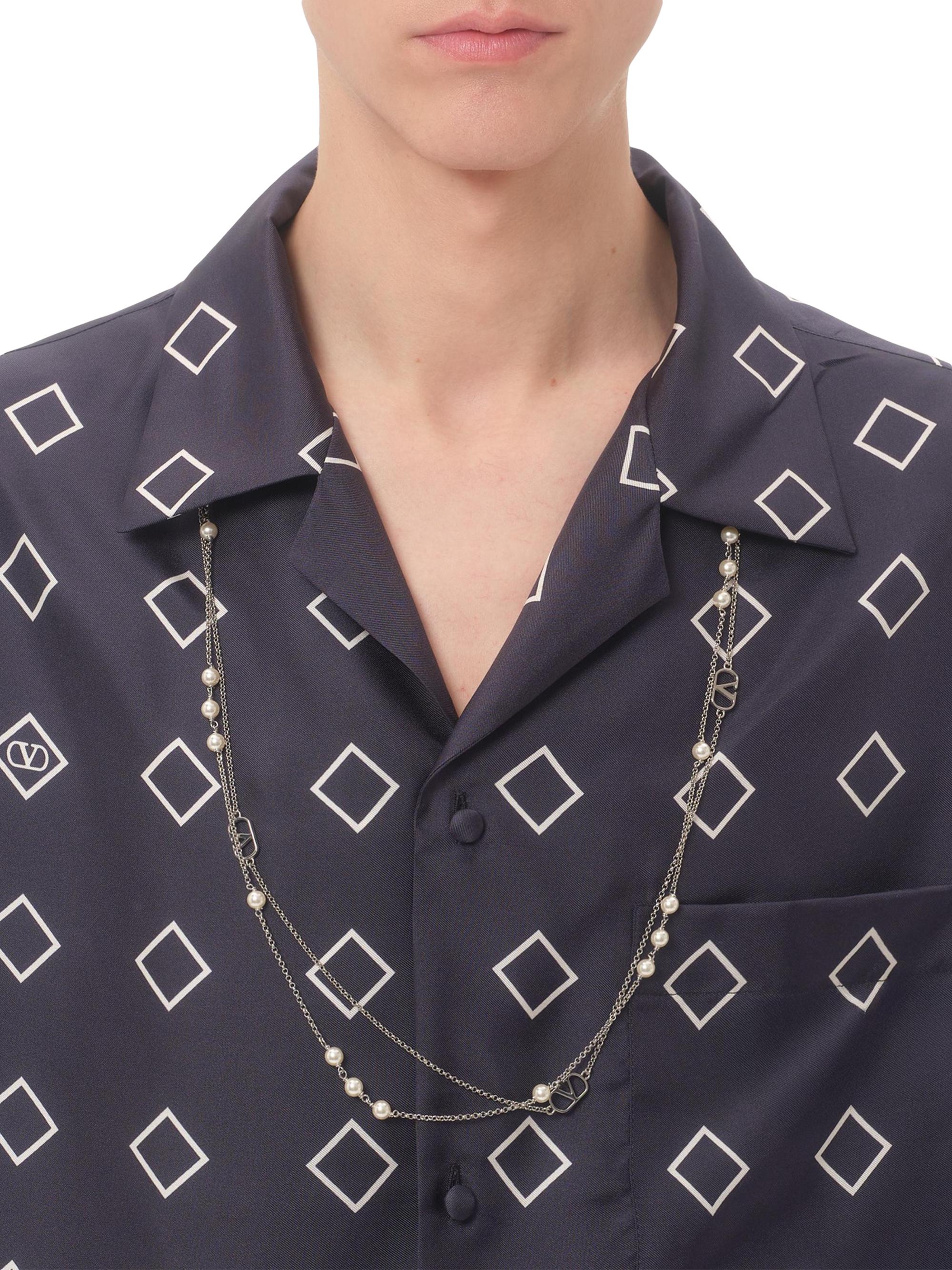 Valentino Garavani Silk Twill Bowling Shirt with Opticool Print