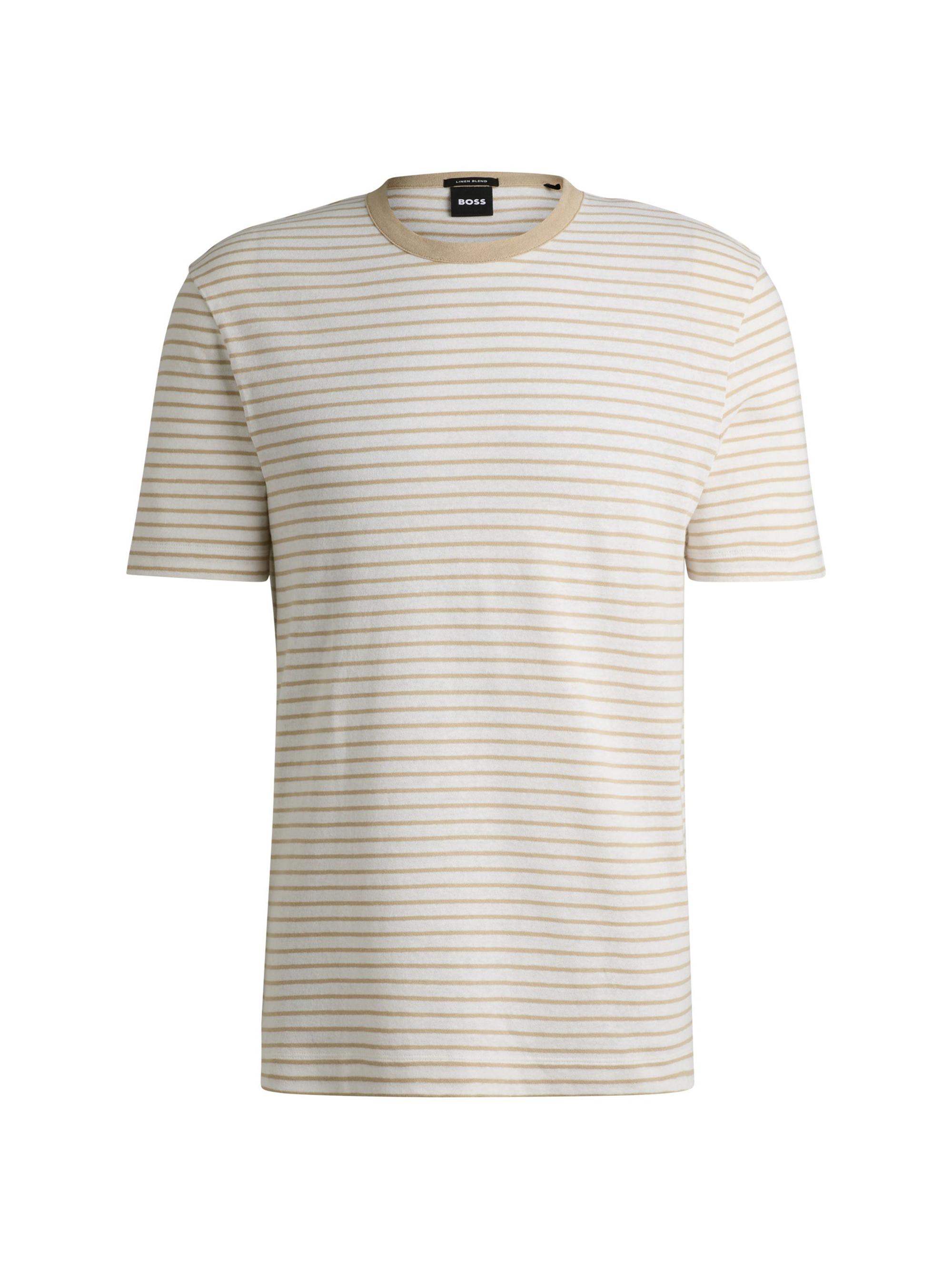 BOSS Men's Regular-Fit T-Shirt in Cotton and Linen - Light Beige