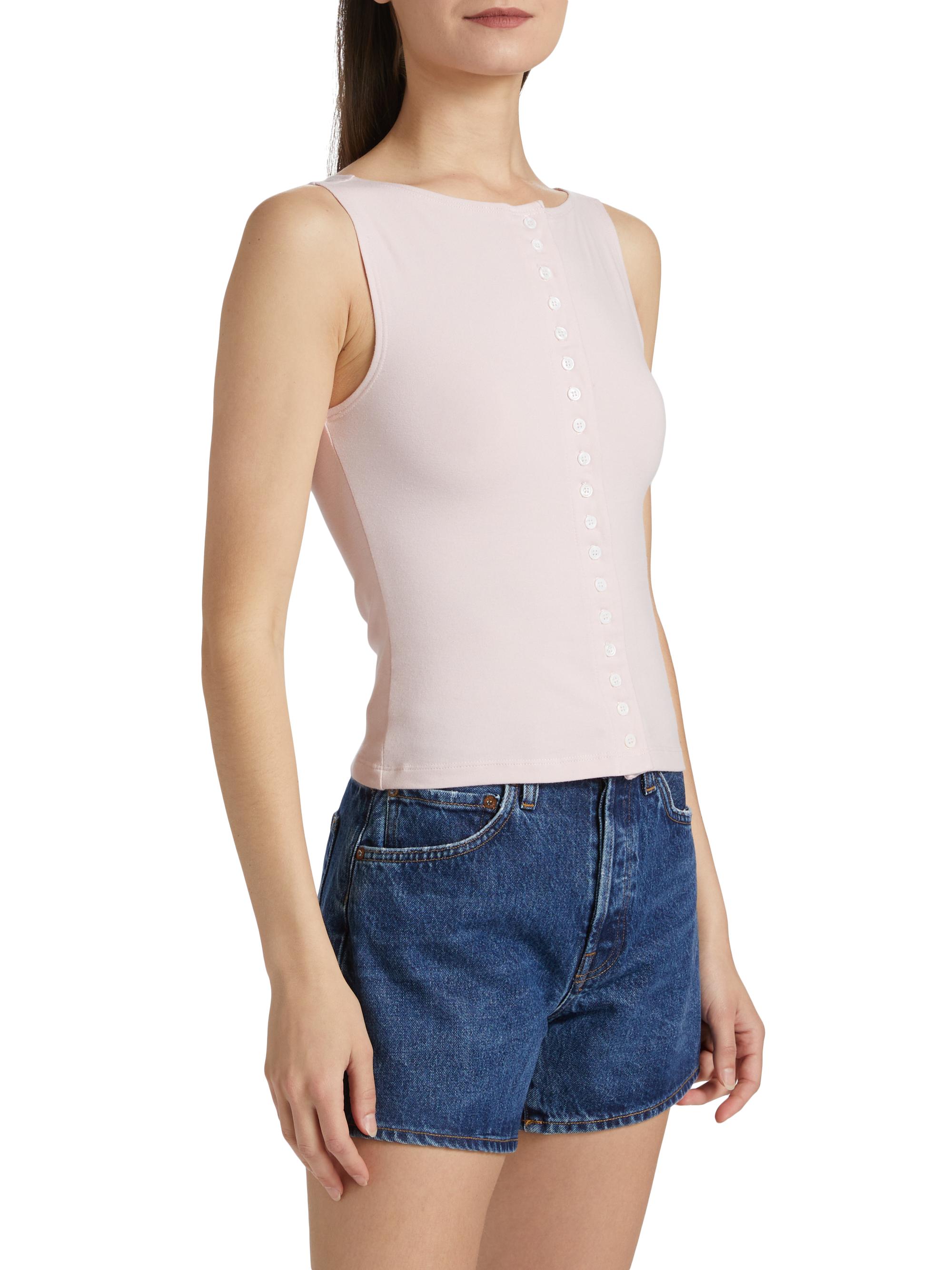 Reformation Women's Julie Knit Sleeveless Top - Cherry Blossom - detail view in Cherry blossom