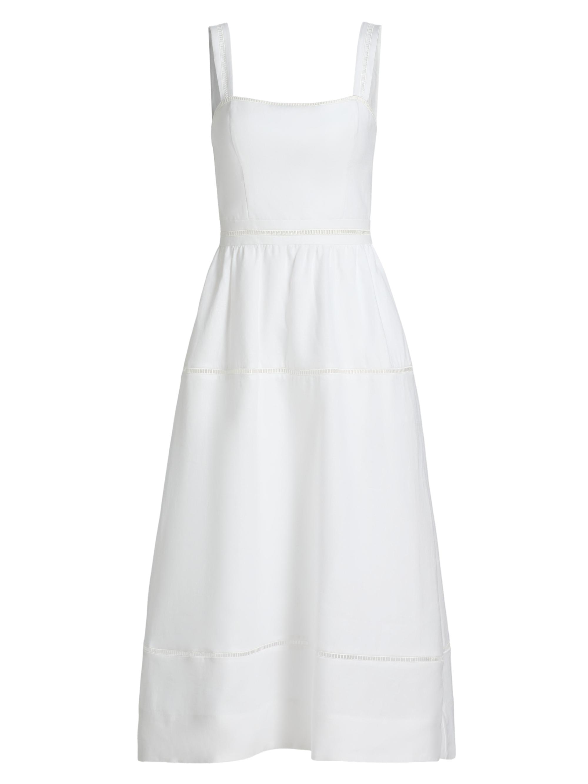 Reformation Women's Everett Linen Ladder-Trim Midi-Dress - White