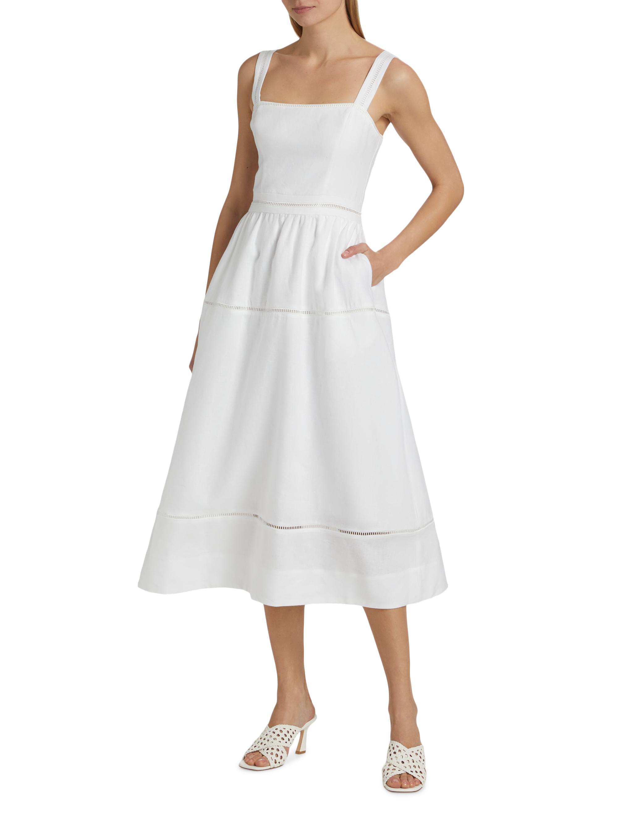 Reformation Everett Linen Ladder-Trim Midi-Dress | Saks Fifth Avenue