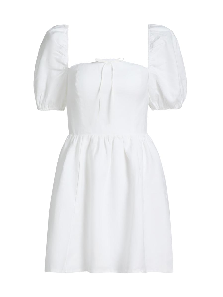 Reformation Women's Malvina Linen Puff-sleeve Minidress In White