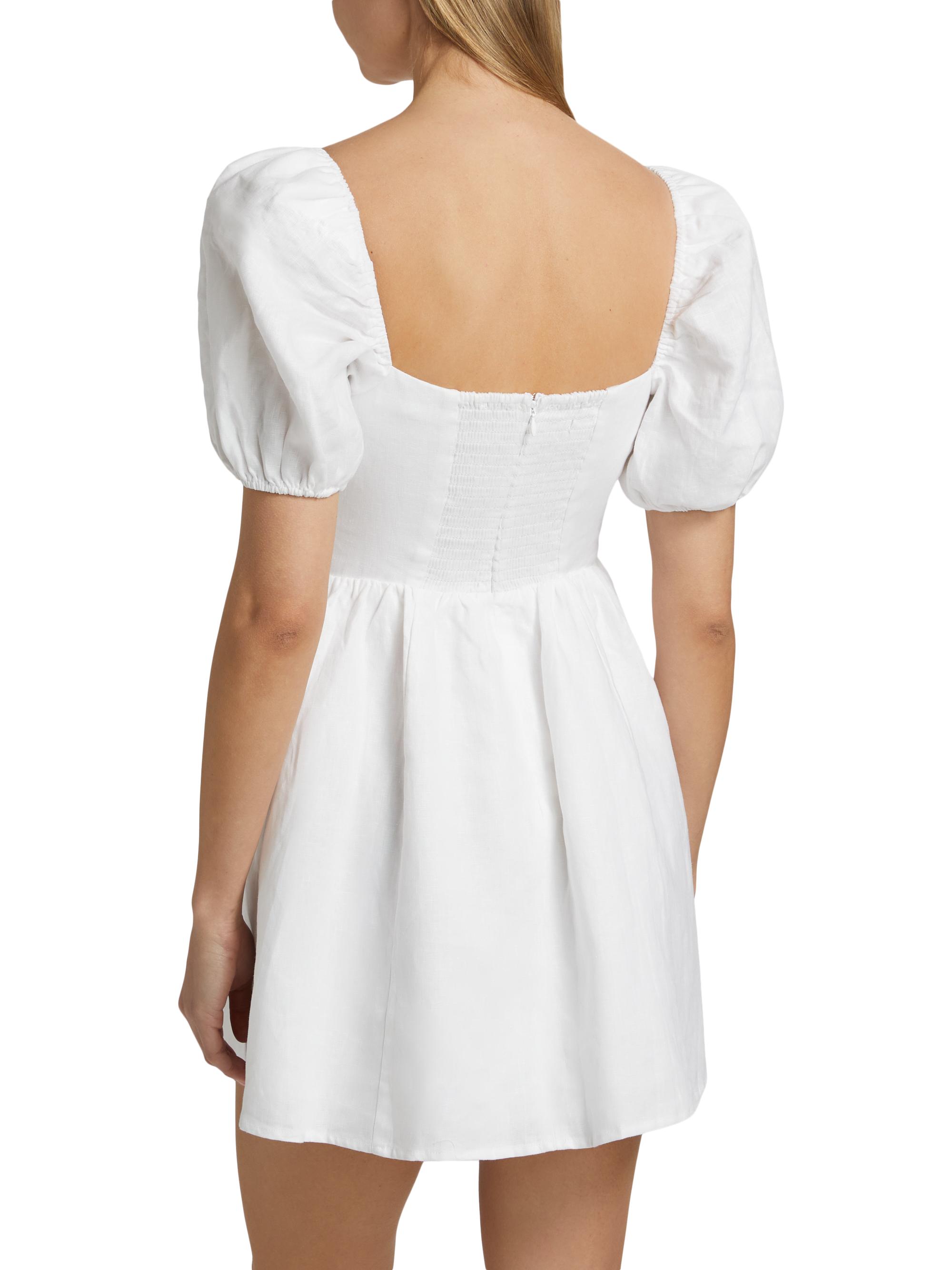 Reformation Malvina Linen Puff-Sleeve Minidress | Saks Fifth Avenue