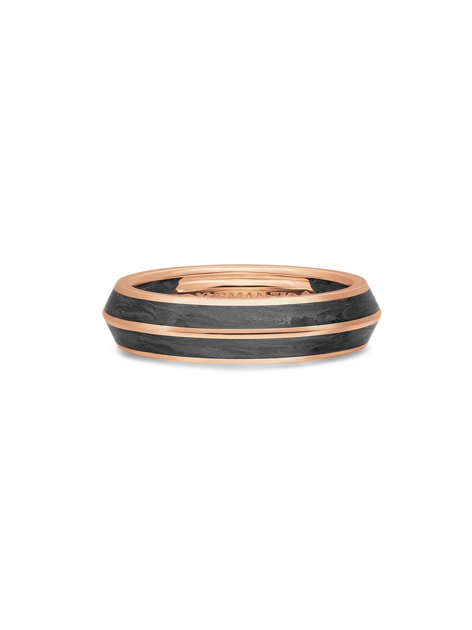 David Yurman Men's Knife Edge Band Ring in 18K Rose Gold - Forged Carbon