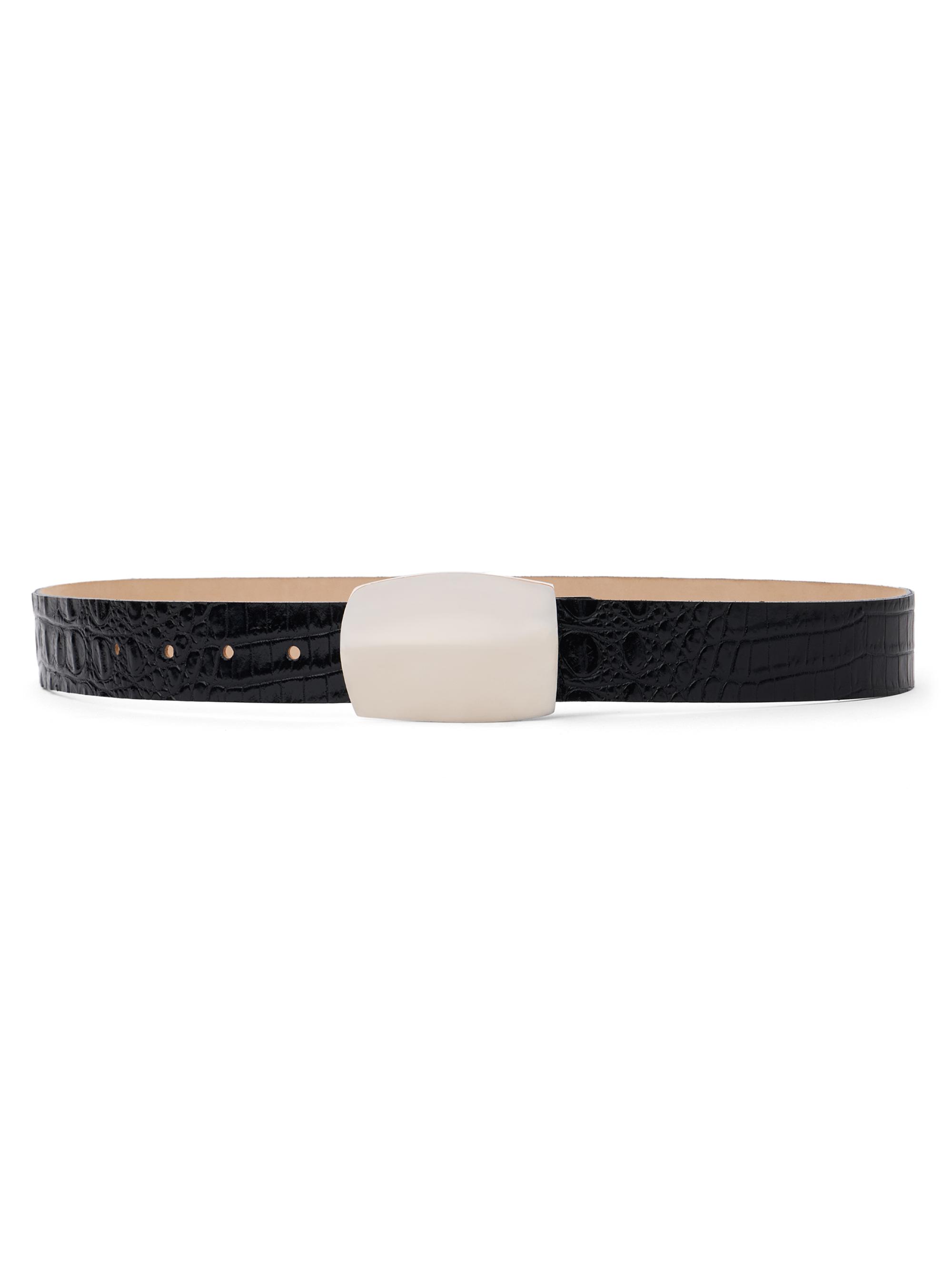 L'AGENCE Women's Milou Croc-Embossed Leather Belt - Black And Silver