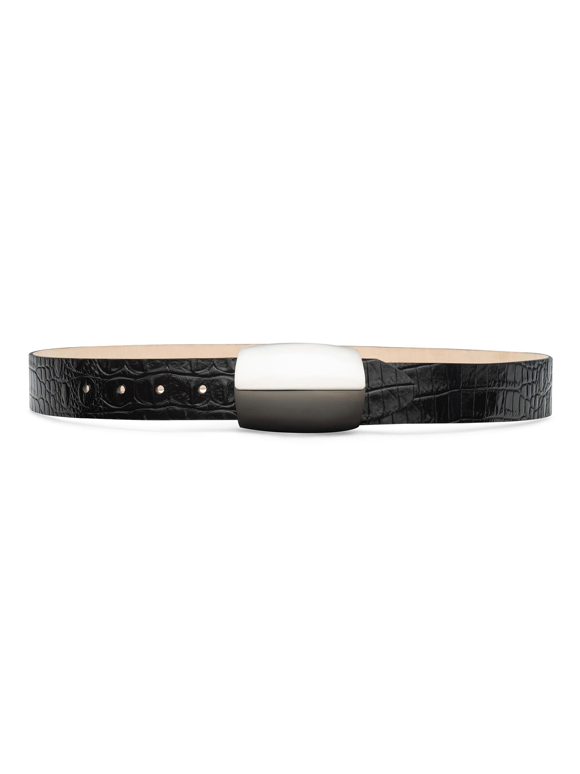 L'AGENCE Women's Milou Croc-Embossed Leather Belt - Black And Silver | Thumbnail 2