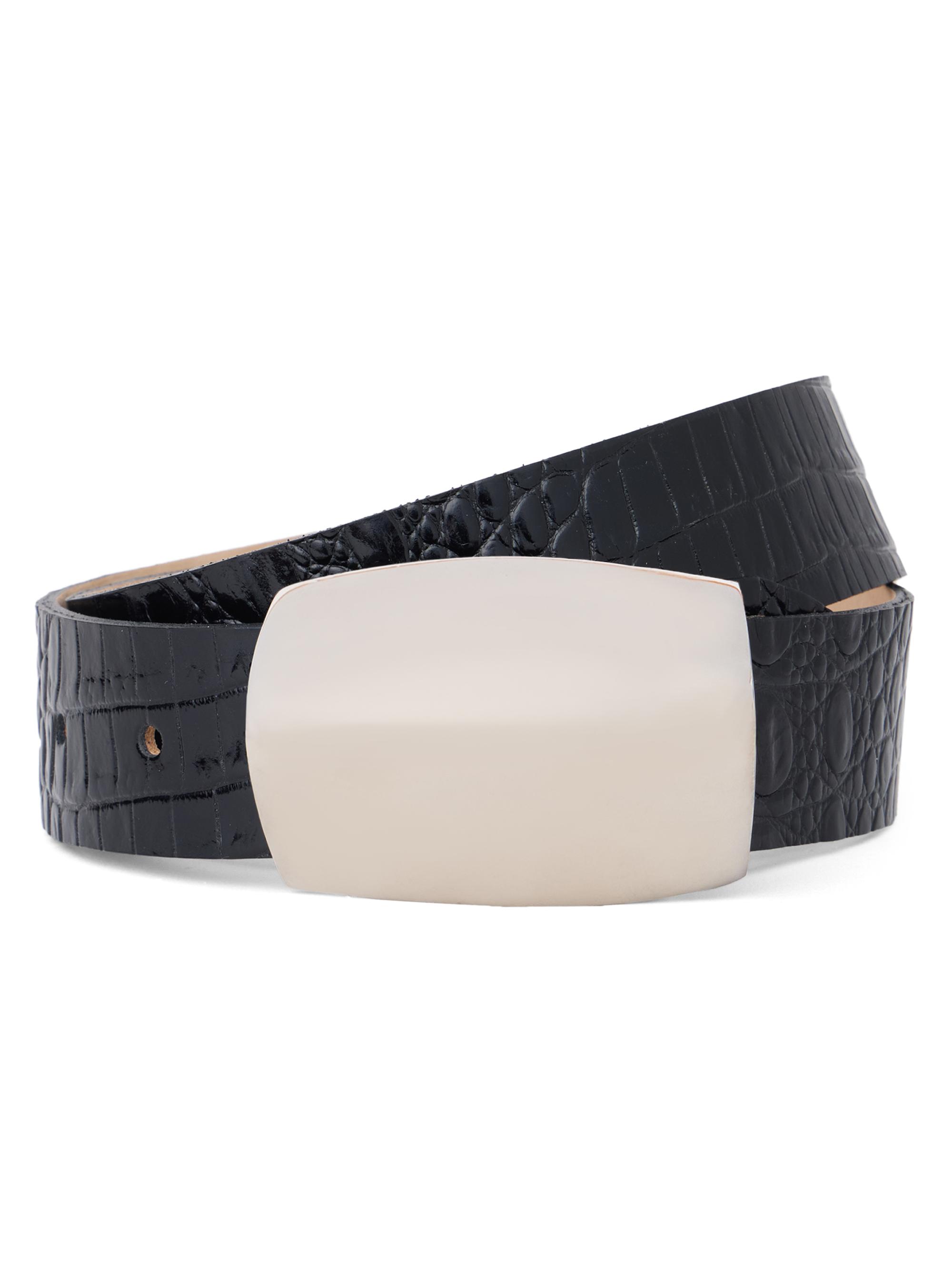 L'AGENCE Women's Milou Croc-Embossed Leather Belt - Black And Silver | Thumbnail 3