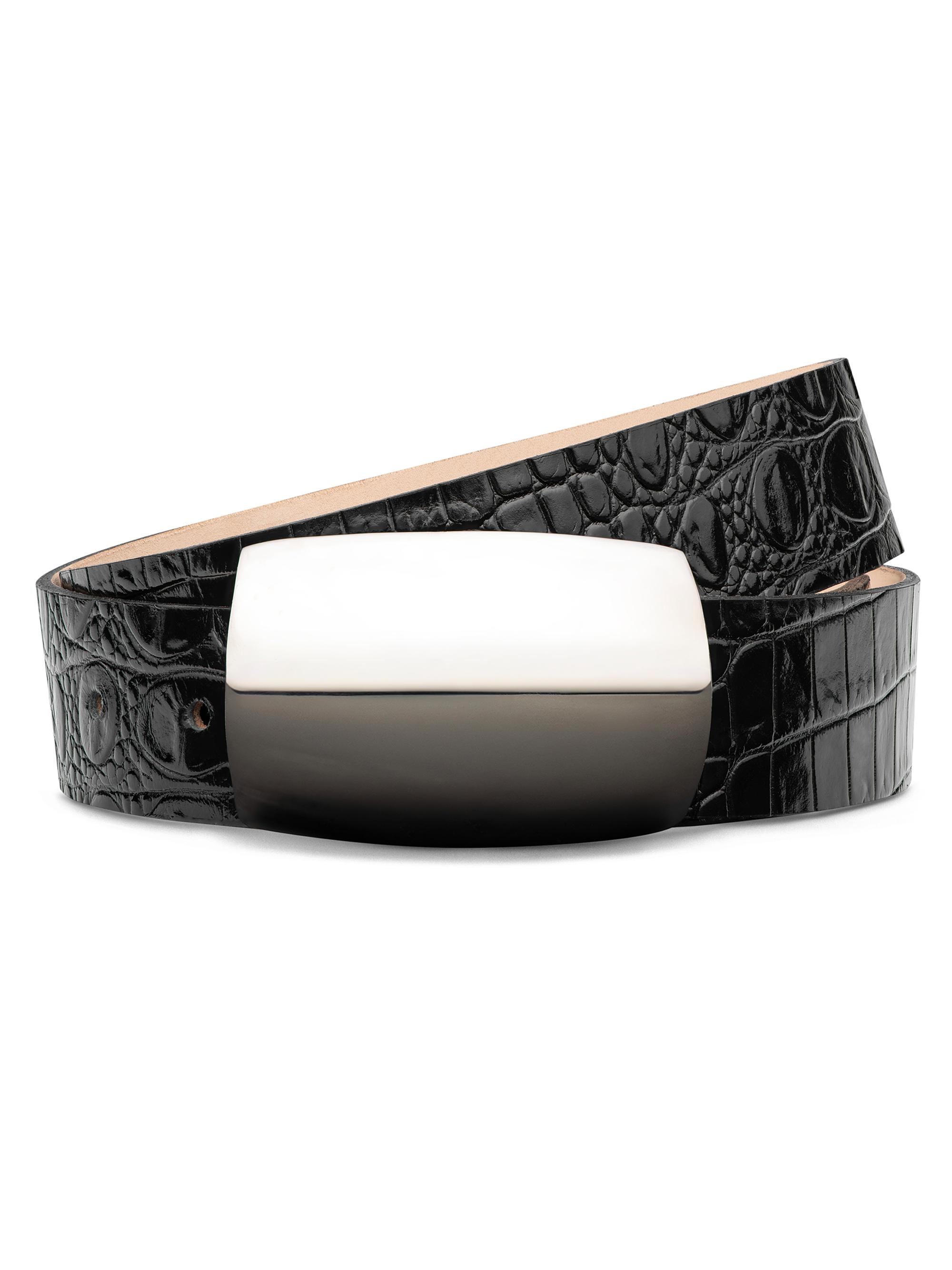 L'AGENCE Women's Milou Croc-Embossed Leather Belt - Black And Silver | Thumbnail 4