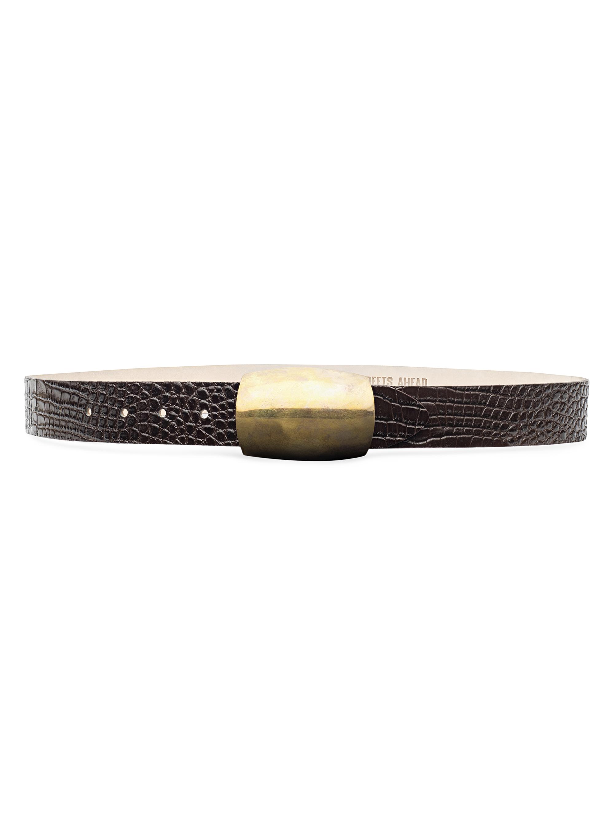 L'AGENCE Women's Milou Croc-Embossed Leather Belt - Chocolate Crocc