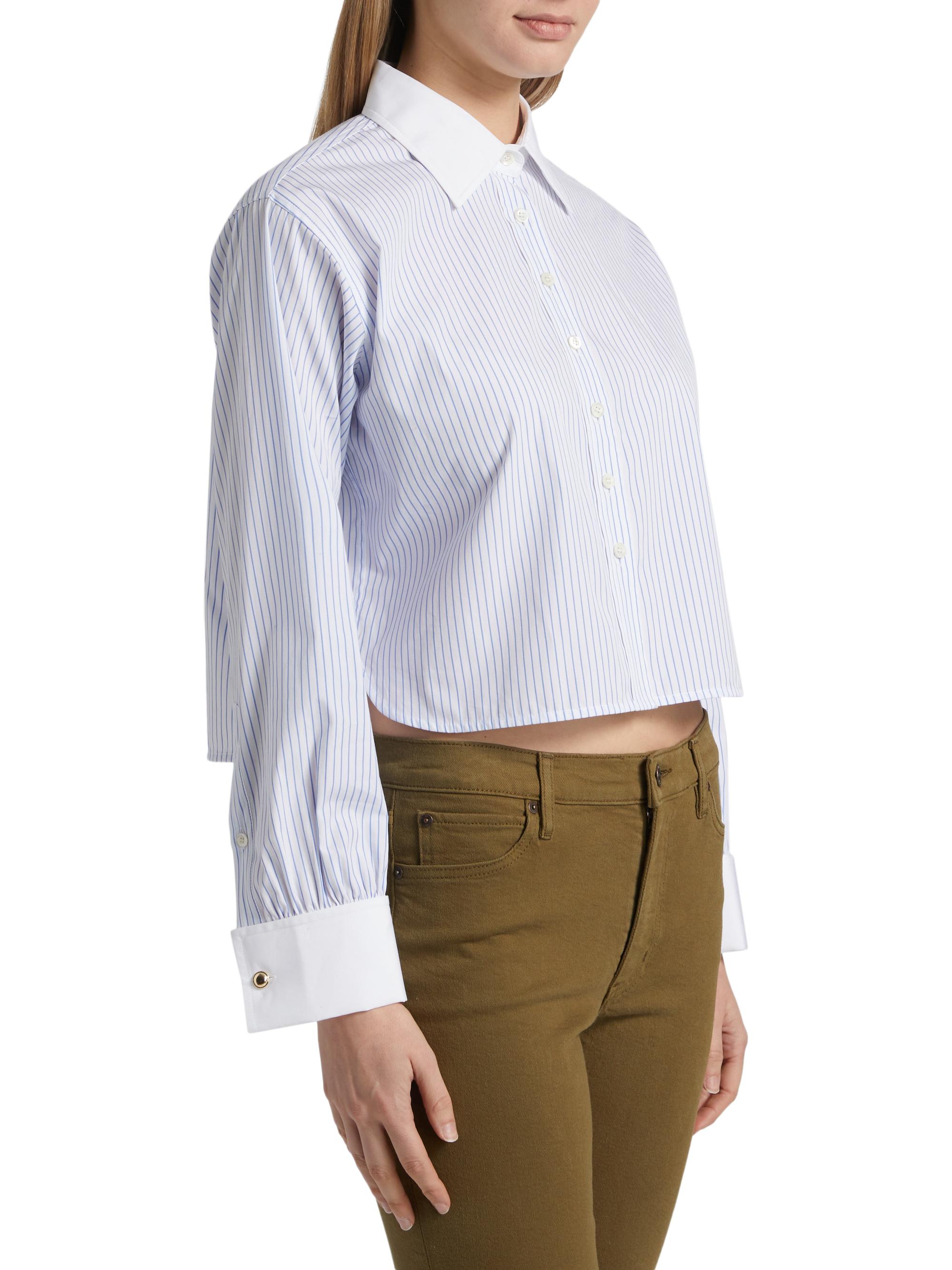 Frame Charles Striped Cotton Button-Front Crop Shirt | Saks Fifth
