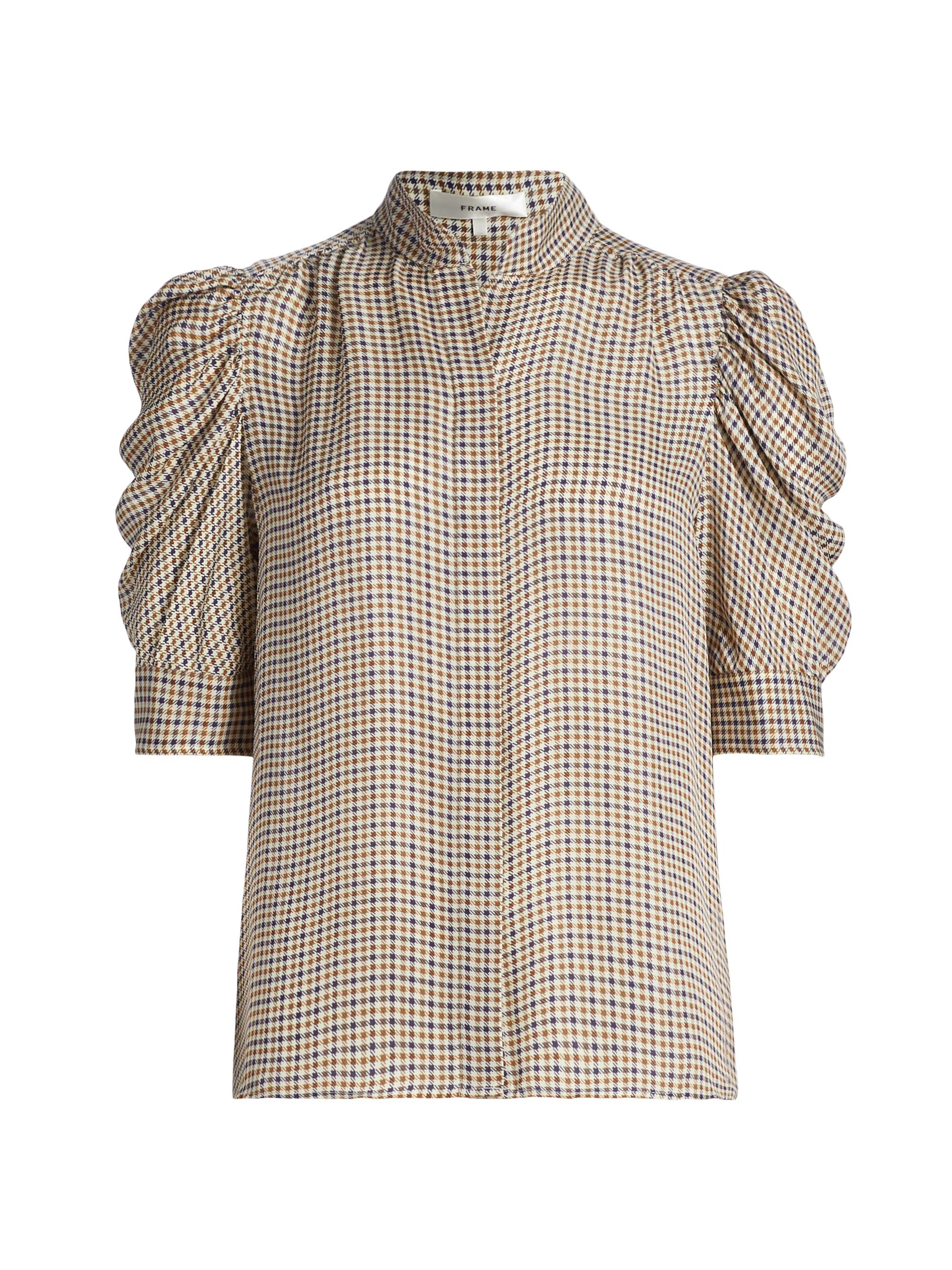 FRAME Women's Gillian Houndstooth Silk Top - Houndstooth Multi