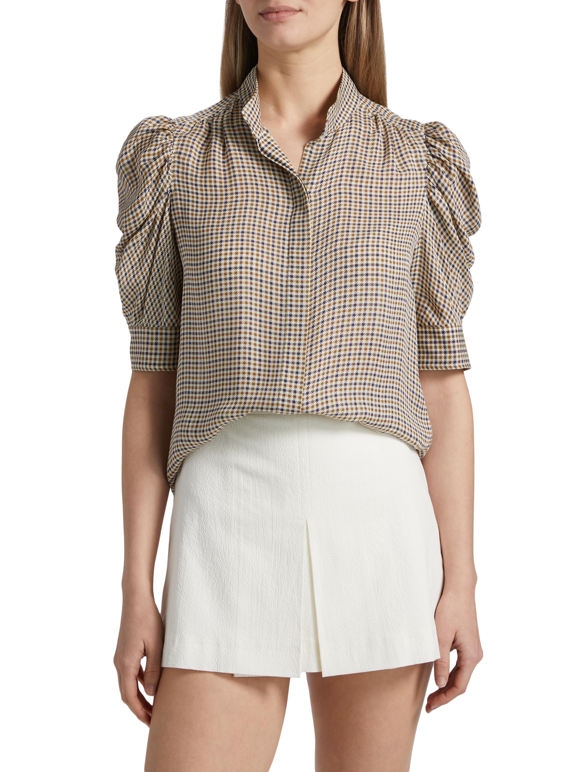 FRAME Gillian Houndstooth Silk Top | Saks Fifth Avenue